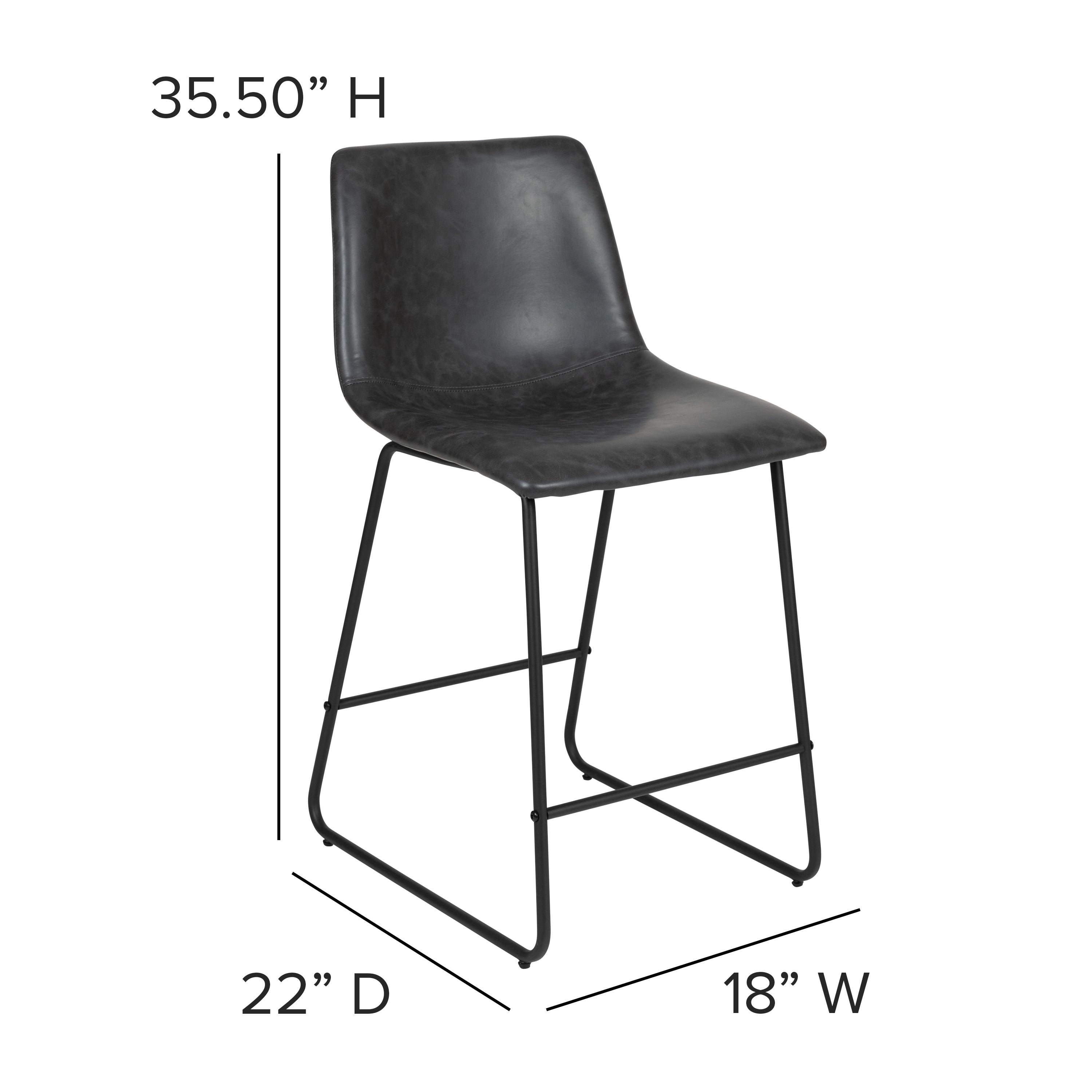 Reagan 24 Inch Commercial Grade LeatherSoft Counter Height Barstools in Dark Gray, Set of 2