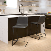 Reagan 24 Inch Commercial Grade LeatherSoft Counter Height Barstools in Dark Gray, Set of 2