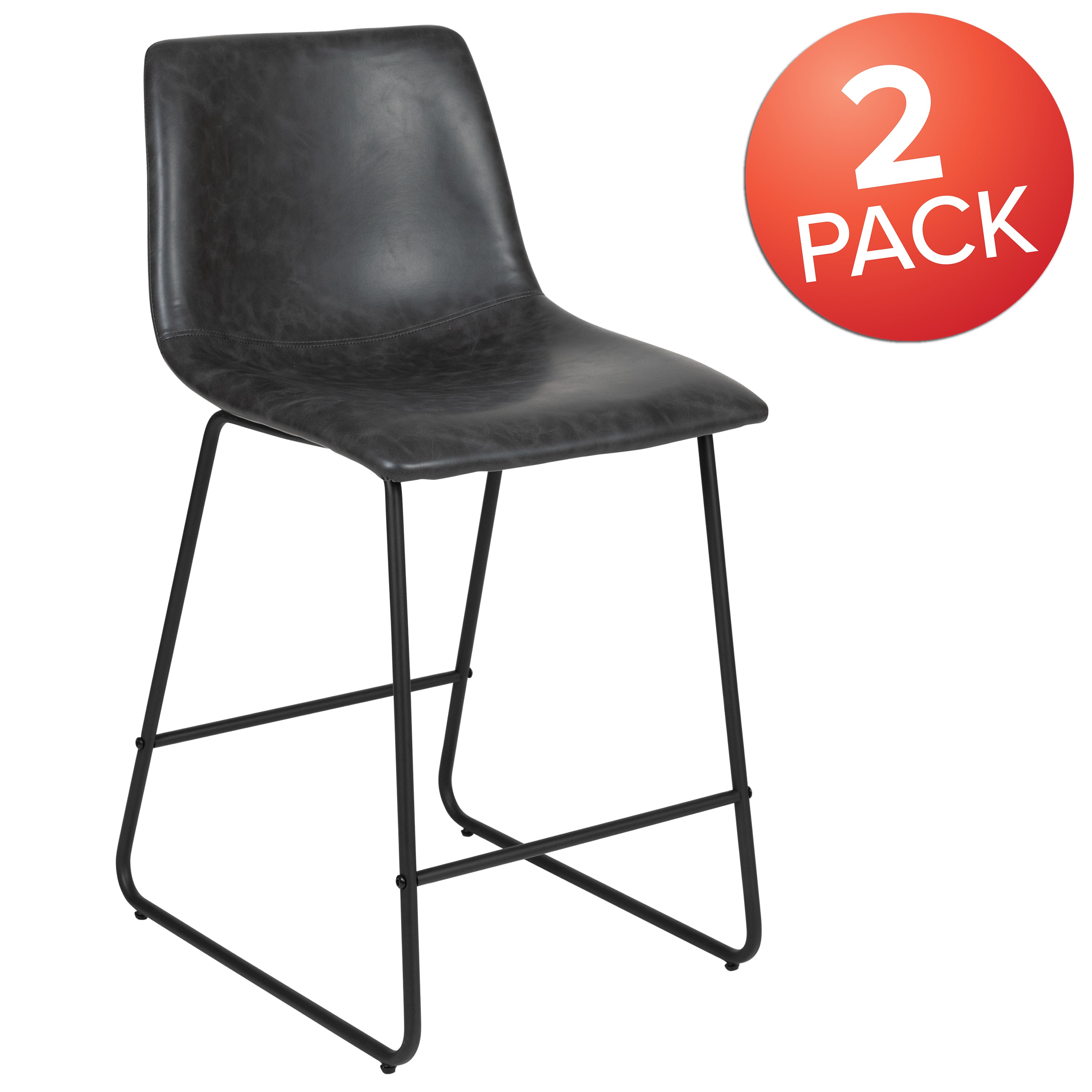 Reagan 24 Inch Commercial Grade LeatherSoft Counter Height Barstools in Dark Gray, Set of 2