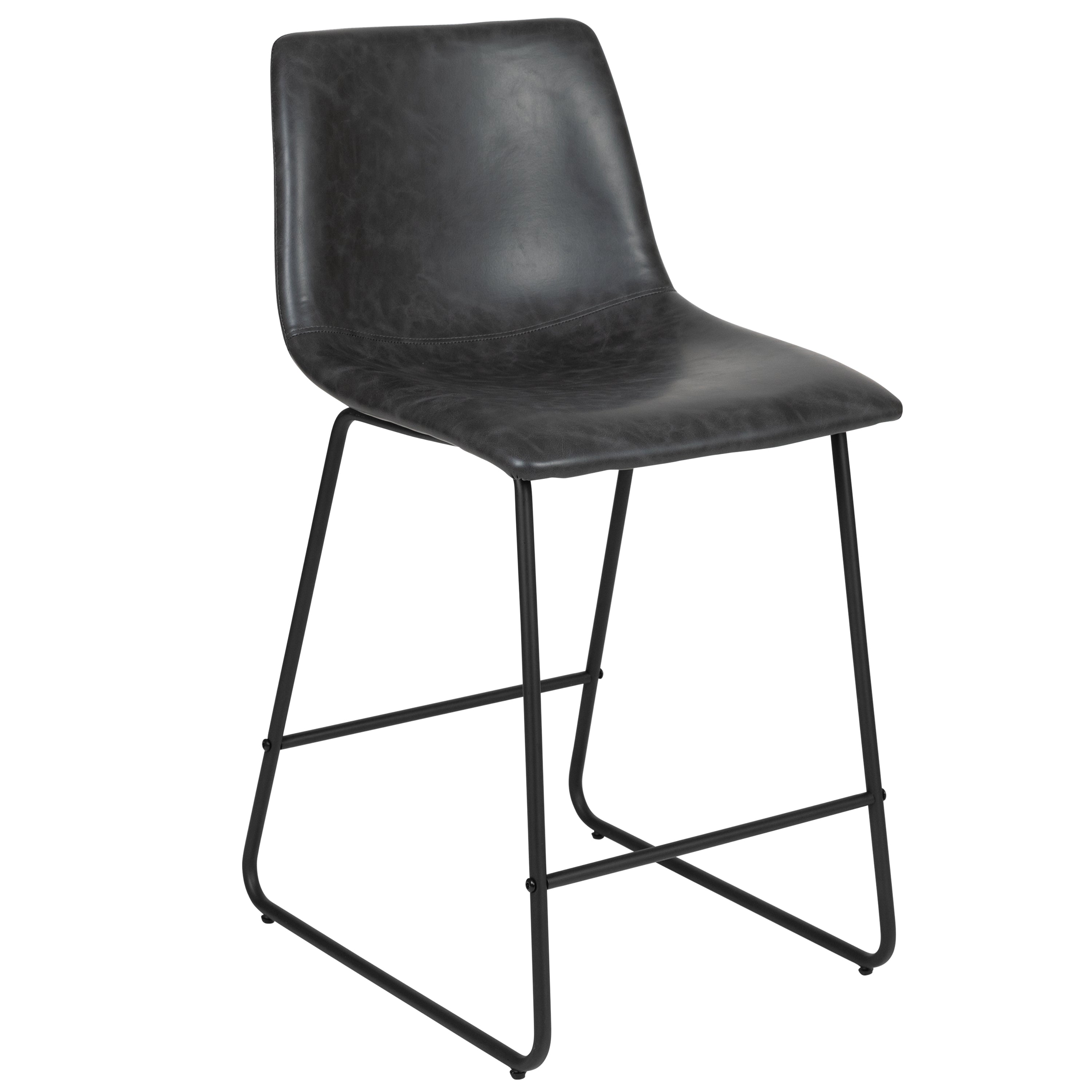 Reagan 24 Inch Commercial Grade LeatherSoft Counter Height Barstools in Dark Gray, Set of 2