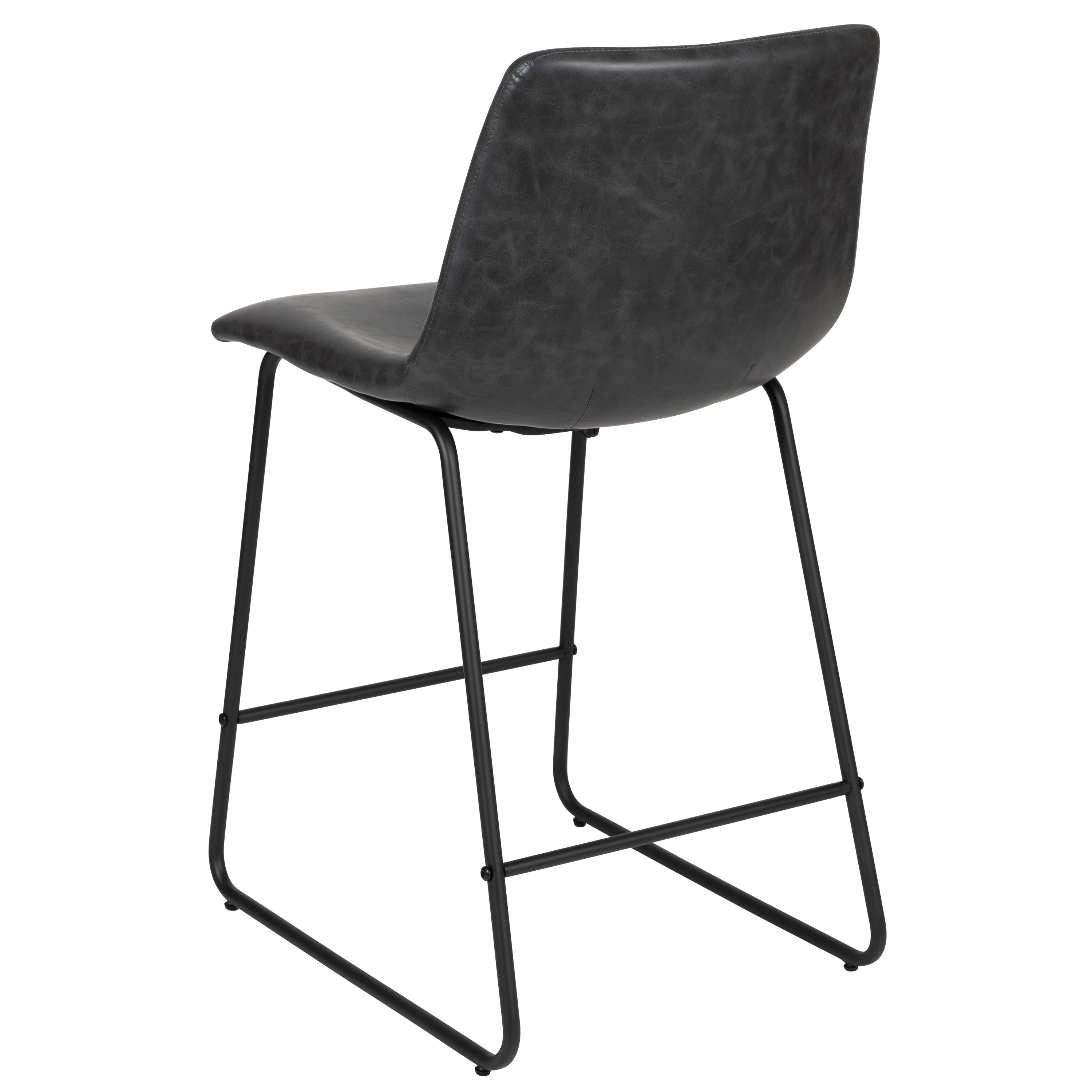 Reagan 24 Inch Commercial Grade LeatherSoft Counter Height Barstools in Dark Gray, Set of 2