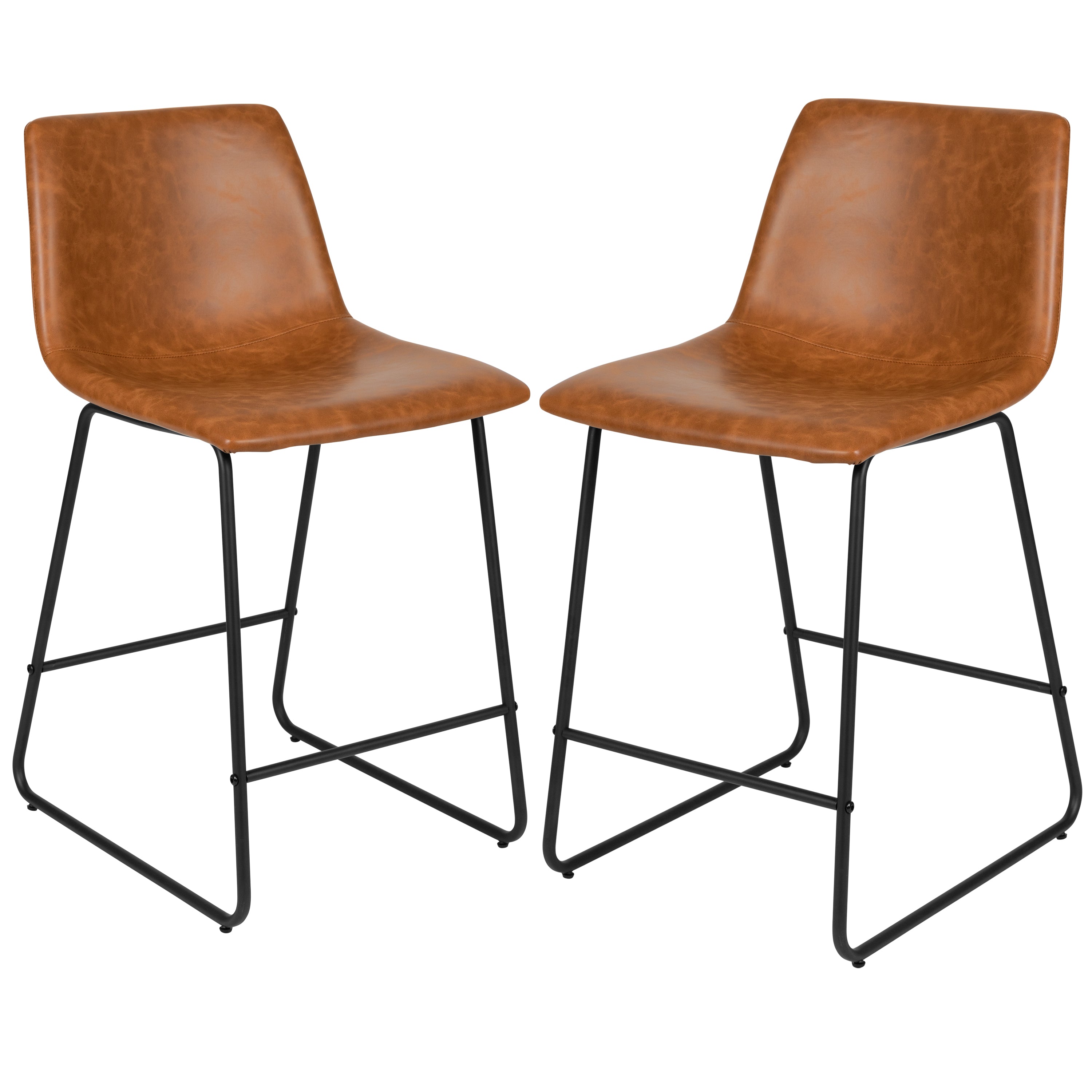 Reagan 24 Inch Commercial Grade LeatherSoft Counter Height Barstools in Light Brown, Set of 2