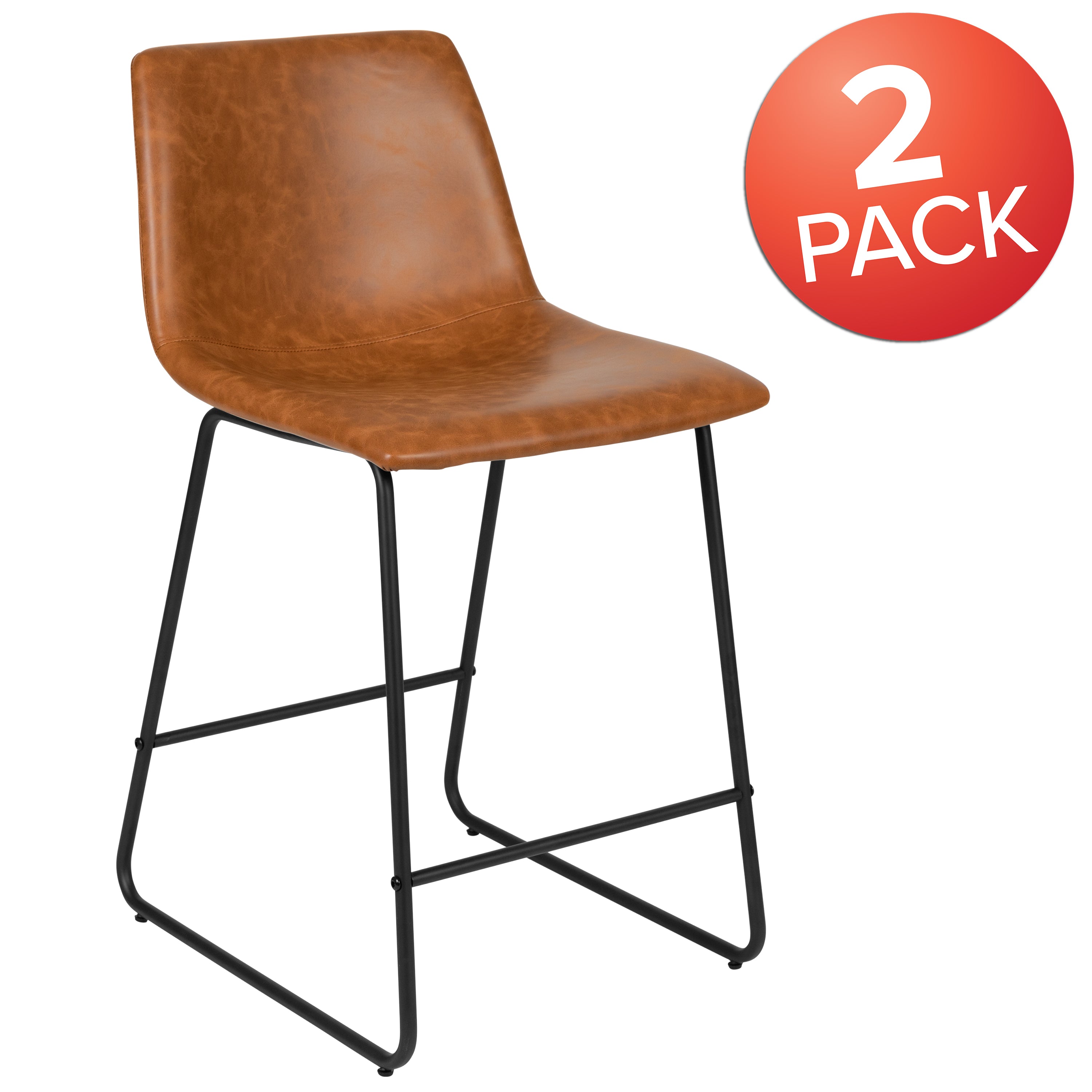 Reagan 24 Inch Commercial Grade LeatherSoft Counter Height Barstools in Light Brown, Set of 2
