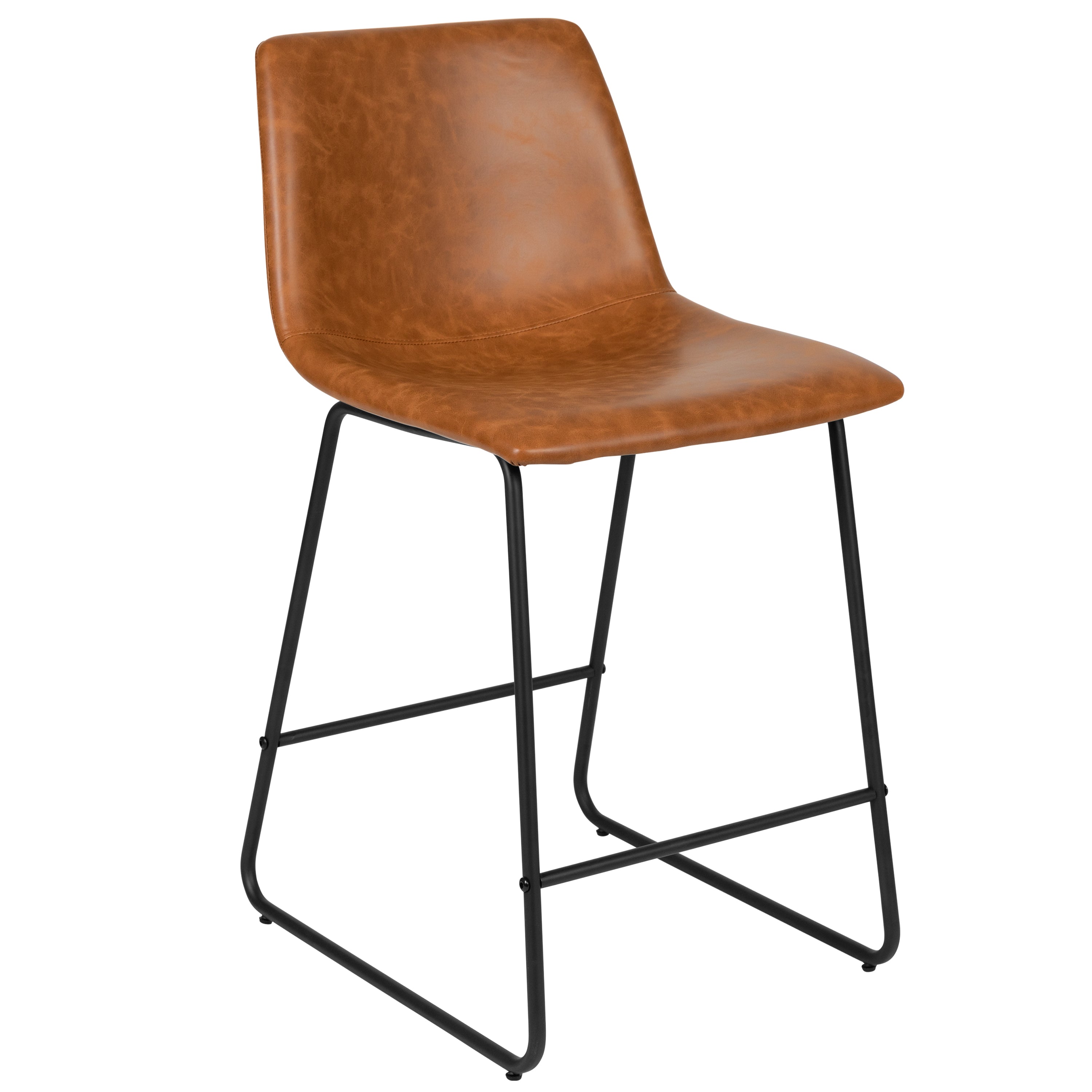 Reagan 24 Inch Commercial Grade LeatherSoft Counter Height Barstools in Light Brown, Set of 2