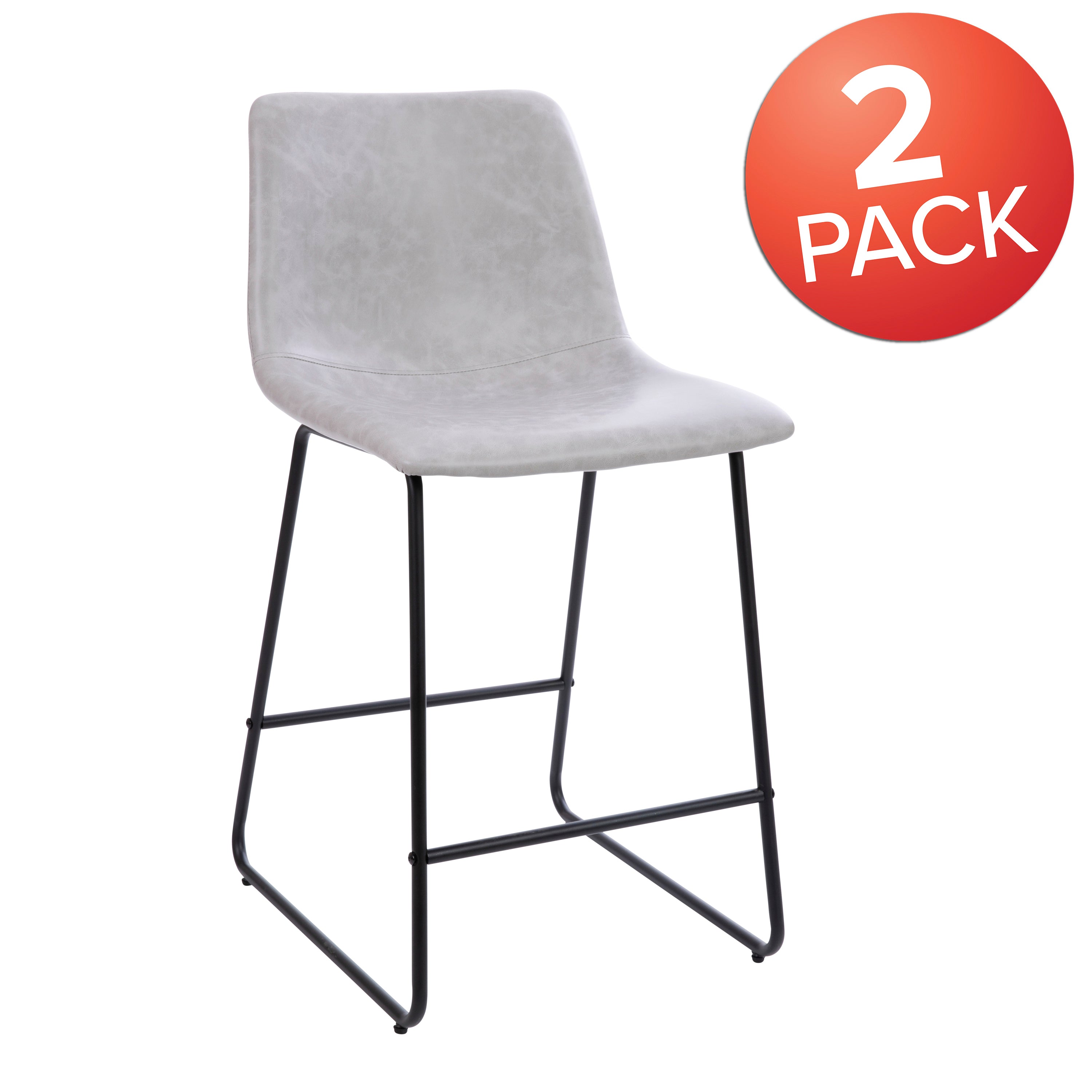 Reagan 24 inch LeatherSoft Counter Height Barstools in Light Gray, Set of 2