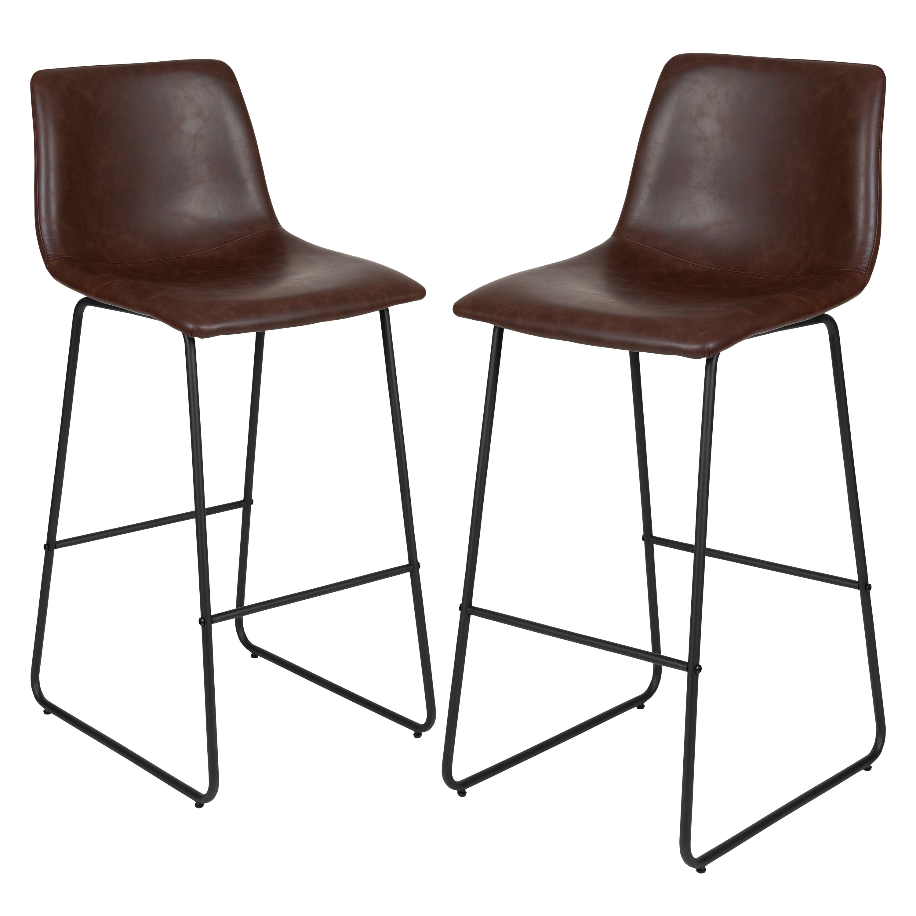 Reagan 30 Inch Commercial Grade LeatherSoft Bar Height Barstools in Dark Brown, Set of 2