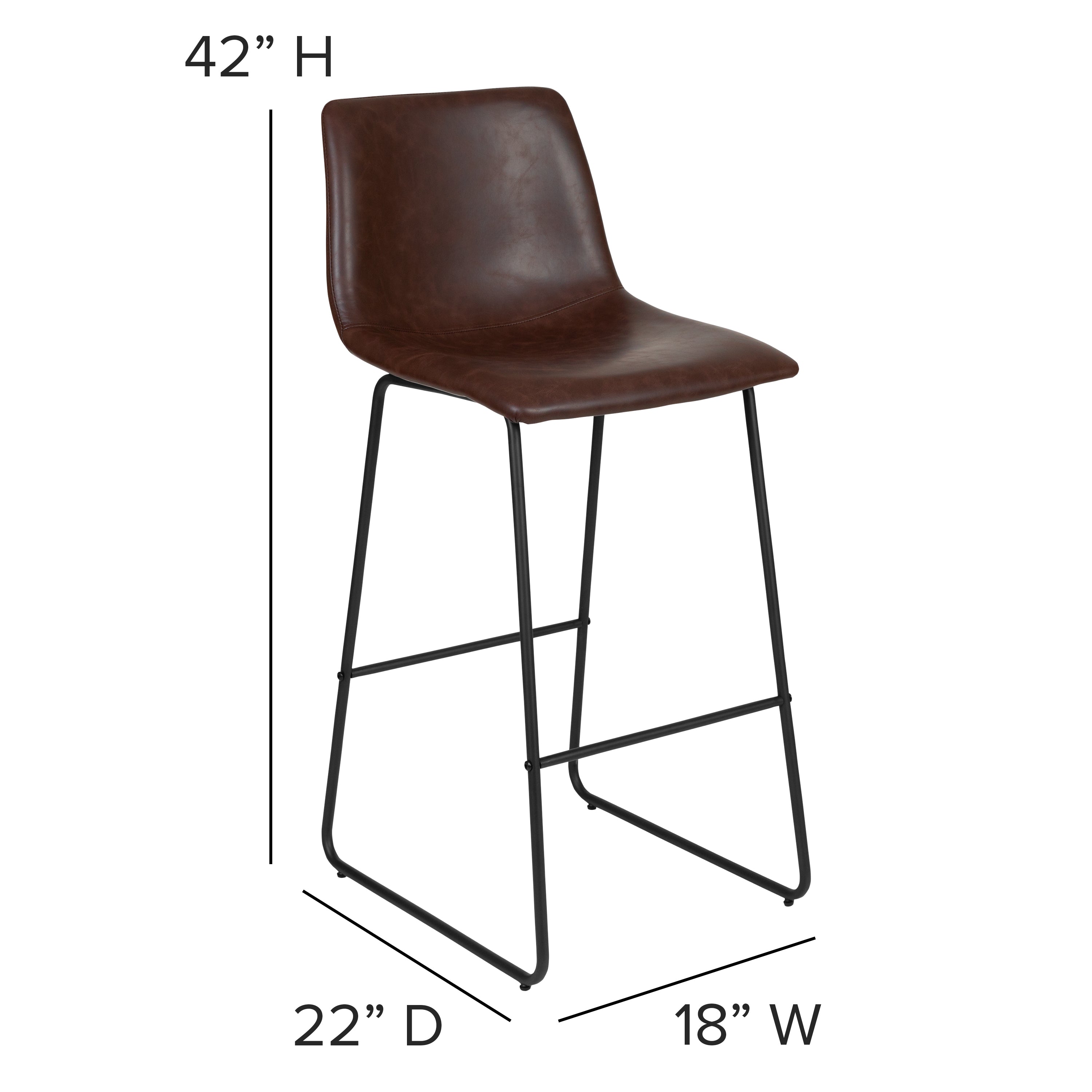 Reagan 30 Inch Commercial Grade LeatherSoft Bar Height Barstools in Dark Brown, Set of 2