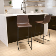 Reagan 30 Inch Commercial Grade LeatherSoft Bar Height Barstools in Dark Brown, Set of 2