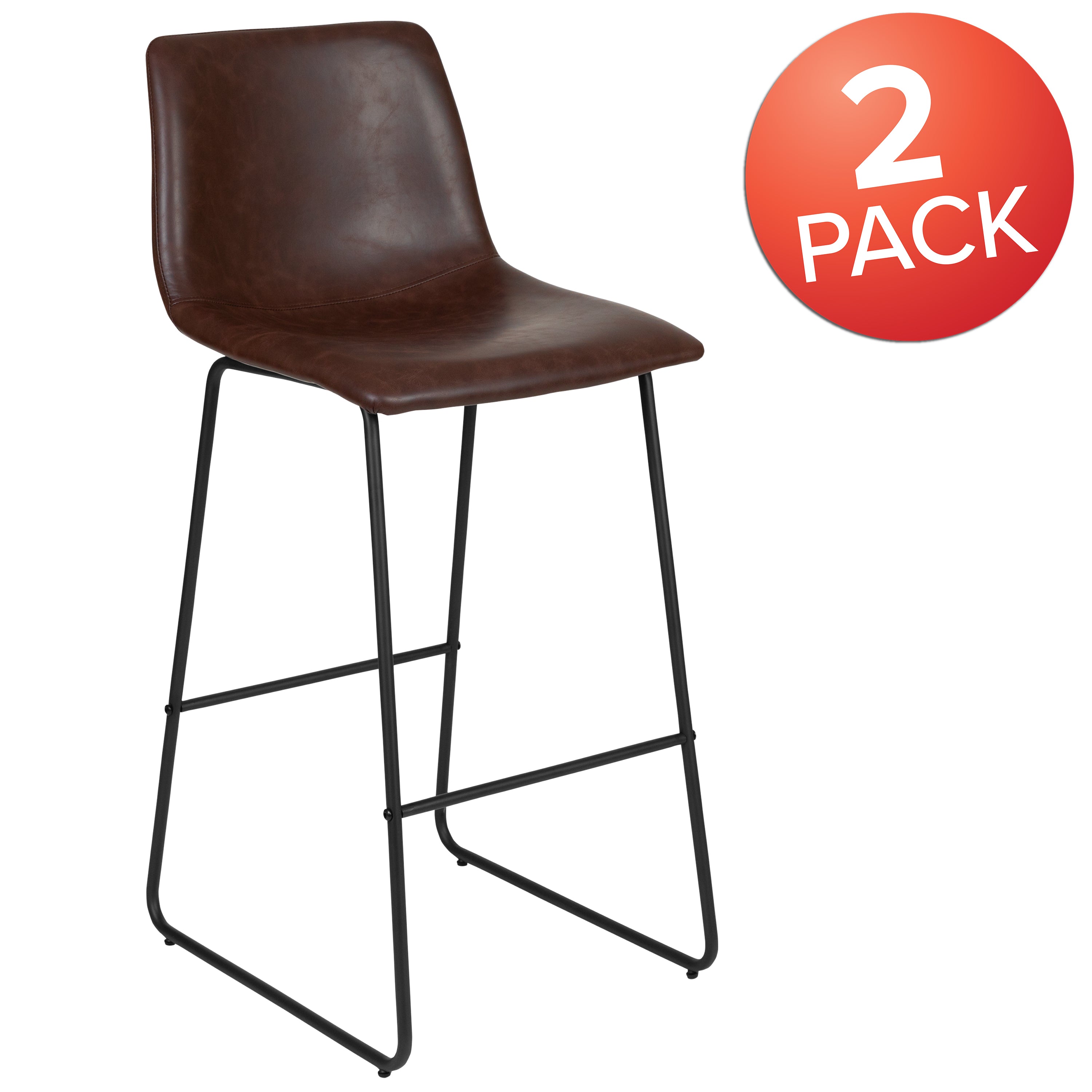 Reagan 30 Inch Commercial Grade LeatherSoft Bar Height Barstools in Dark Brown, Set of 2