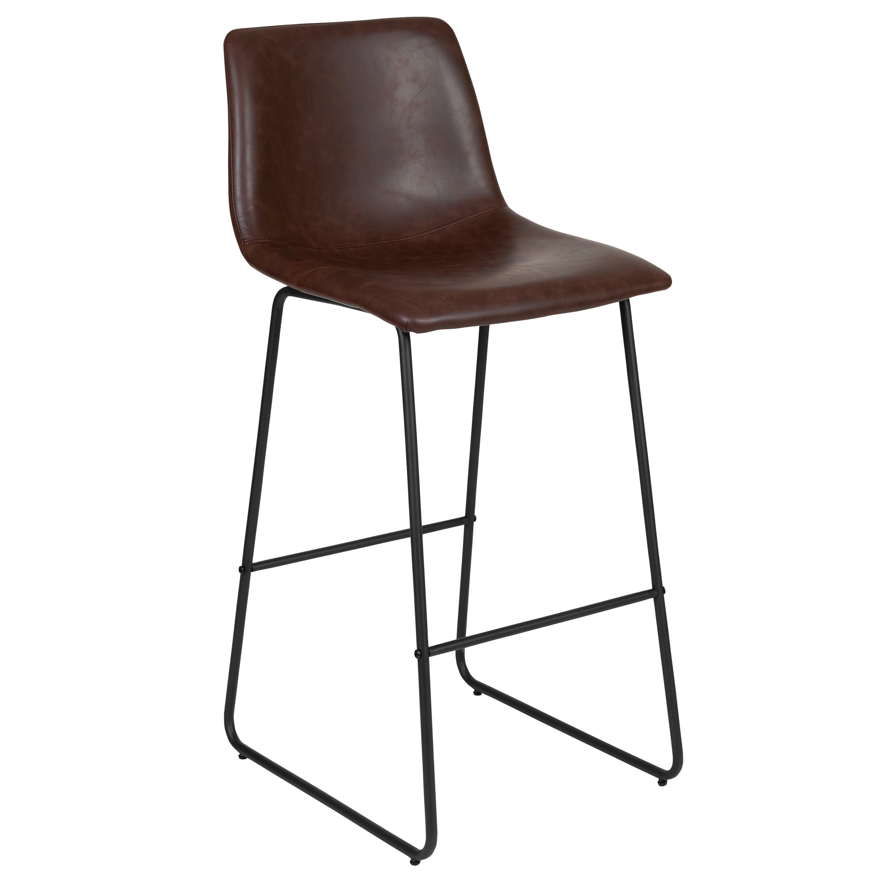 Reagan 30 Inch Commercial Grade LeatherSoft Bar Height Barstools in Dark Brown, Set of 2