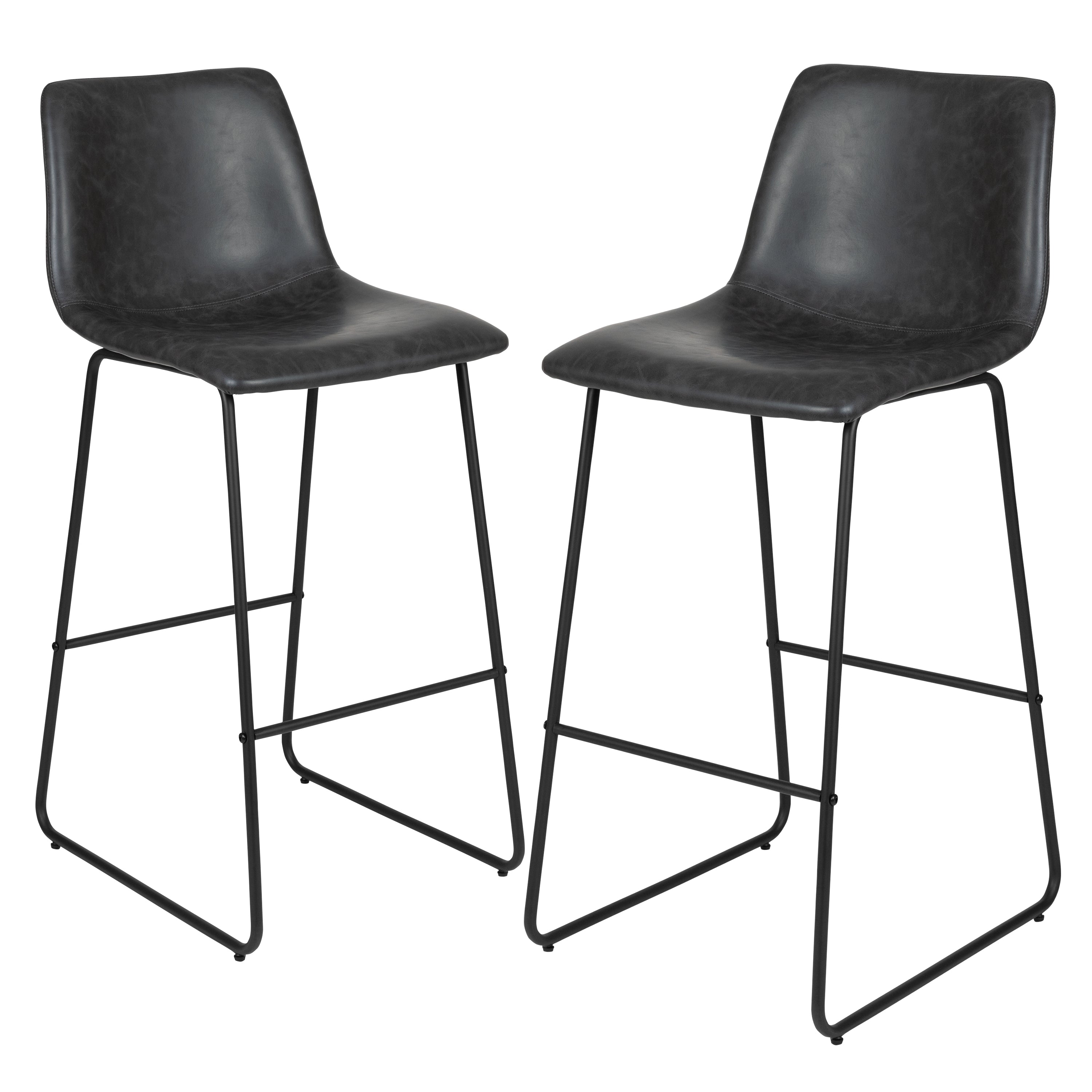 Reagan 30 Inch Commercial Grade LeatherSoft Bar Height Barstools in Dark Gray, Set of 2