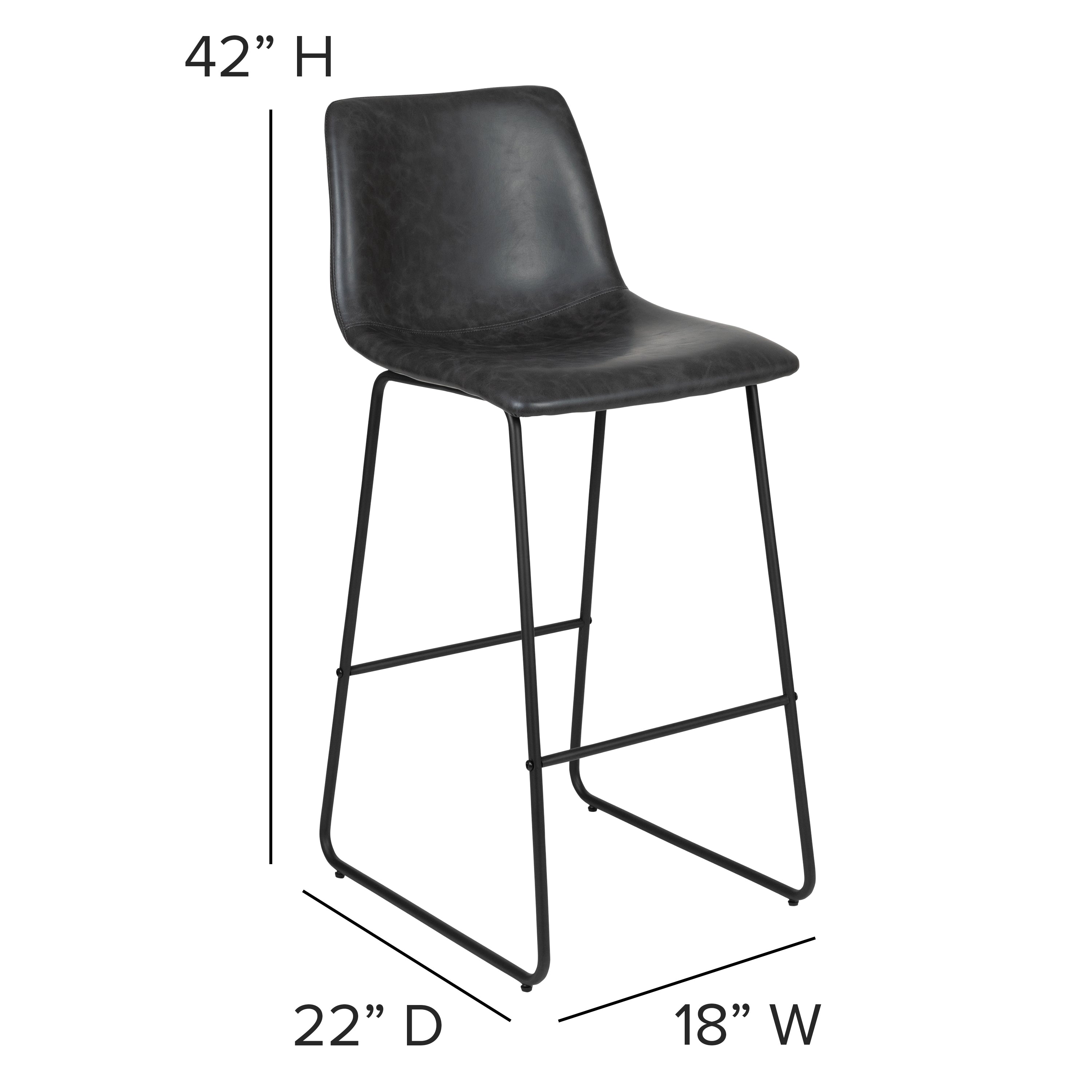 Reagan 30 Inch Commercial Grade LeatherSoft Bar Height Barstools in Dark Gray, Set of 2