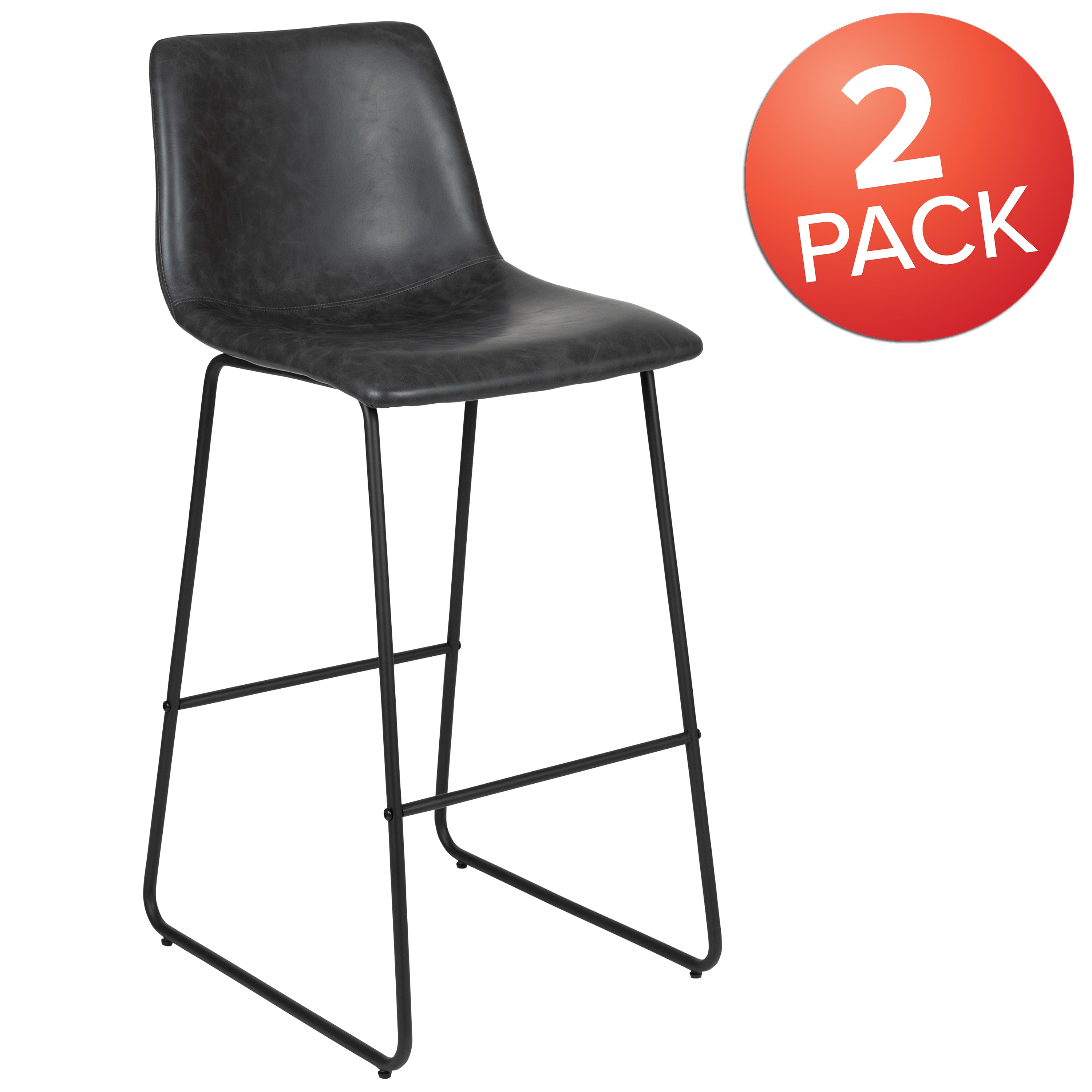 Reagan 30 Inch Commercial Grade LeatherSoft Bar Height Barstools in Dark Gray, Set of 2