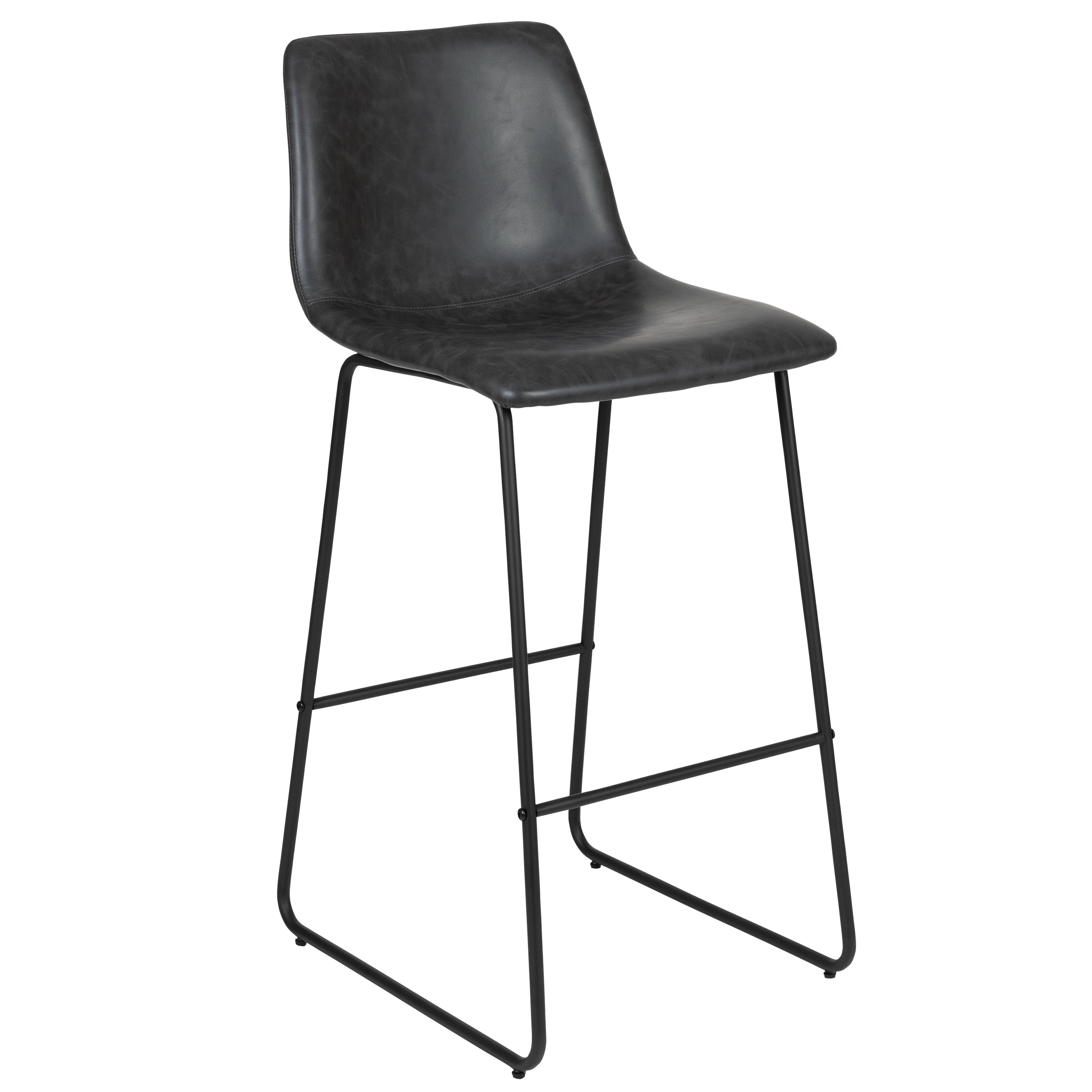 Reagan 30 Inch Commercial Grade LeatherSoft Bar Height Barstools in Dark Gray, Set of 2