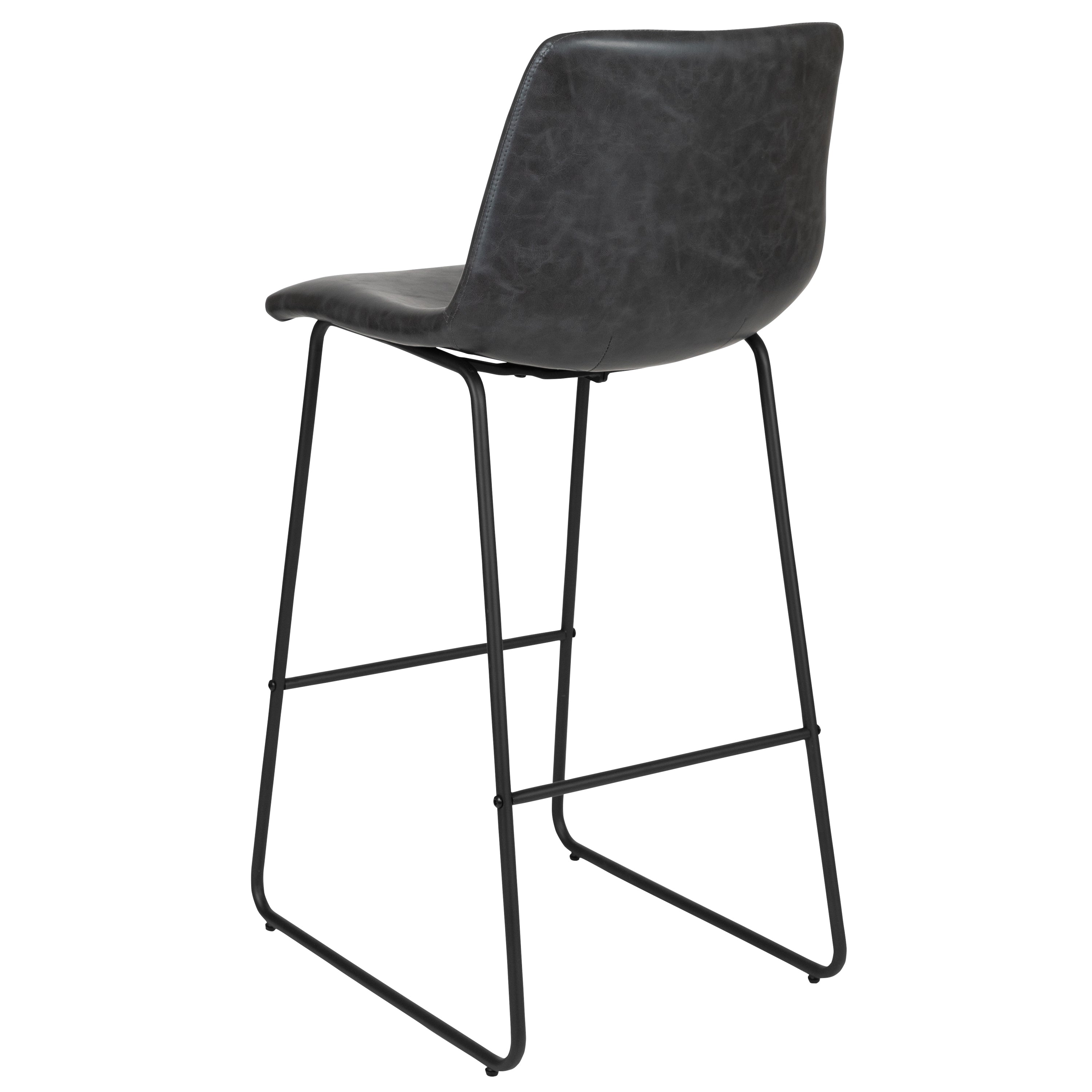 Reagan 30 Inch Commercial Grade LeatherSoft Bar Height Barstools in Dark Gray, Set of 2