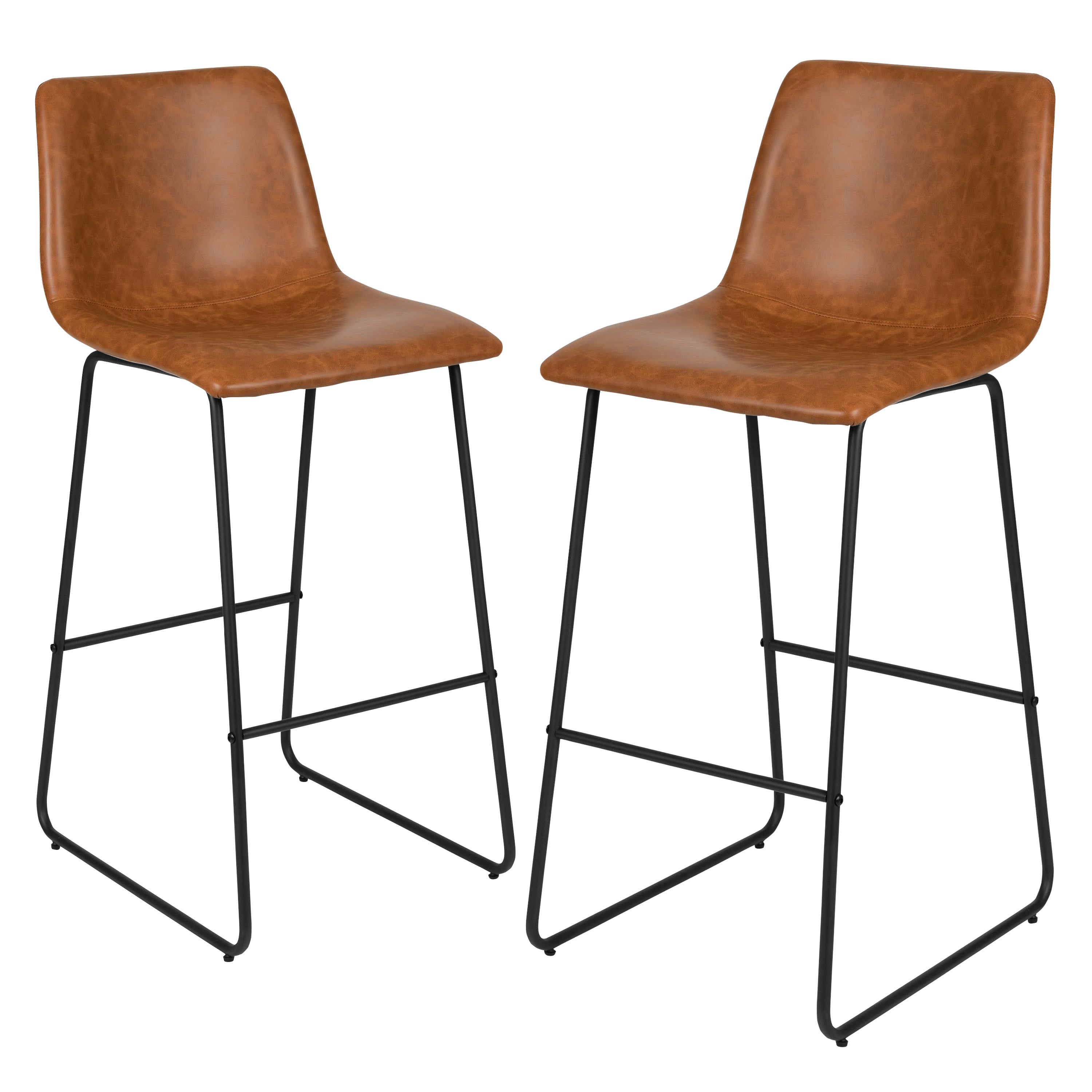 Reagan 30 Inch Commercial Grade LeatherSoft Bar Height Barstools in Light Brown, Set of 2