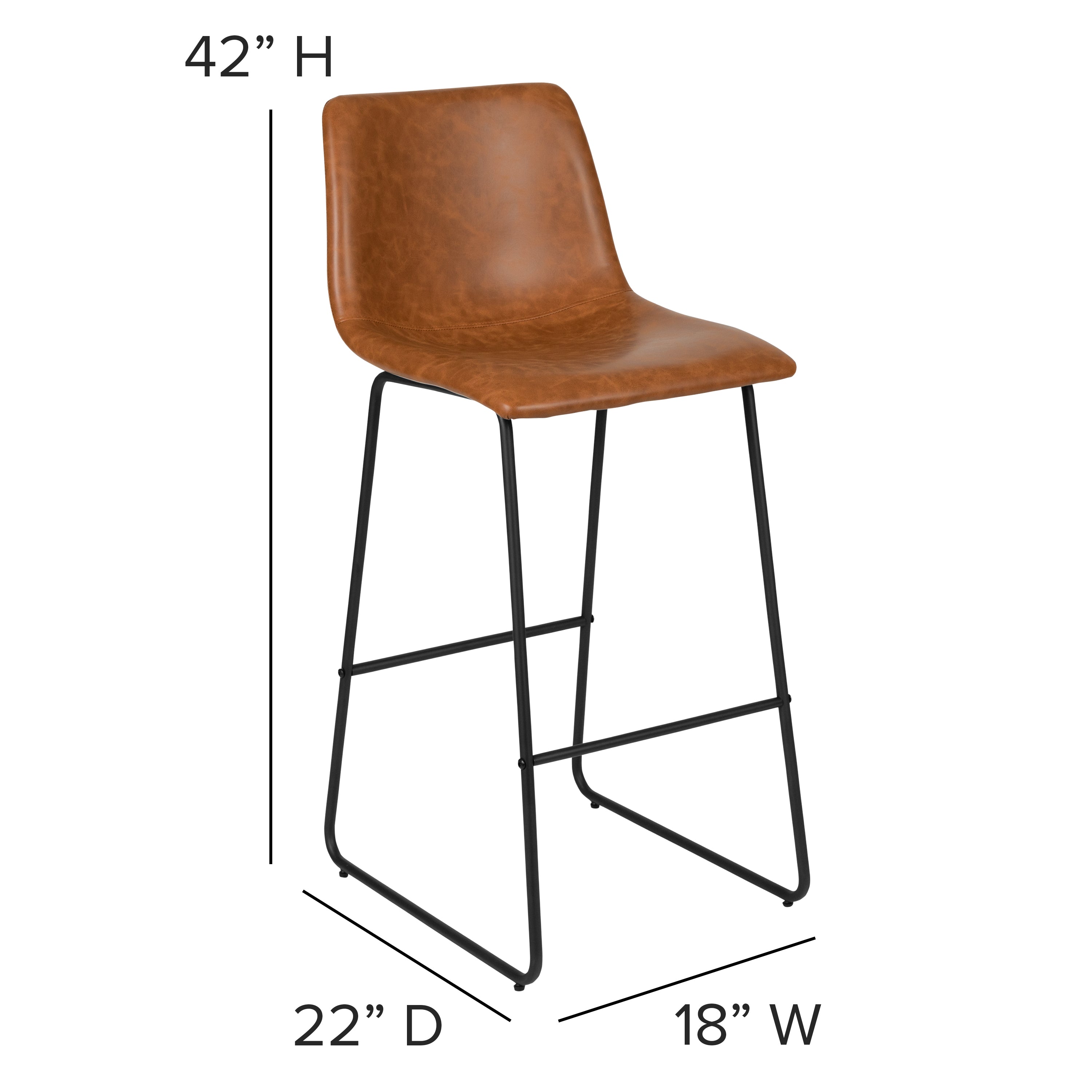 Reagan 30 Inch Commercial Grade LeatherSoft Bar Height Barstools in Light Brown, Set of 2