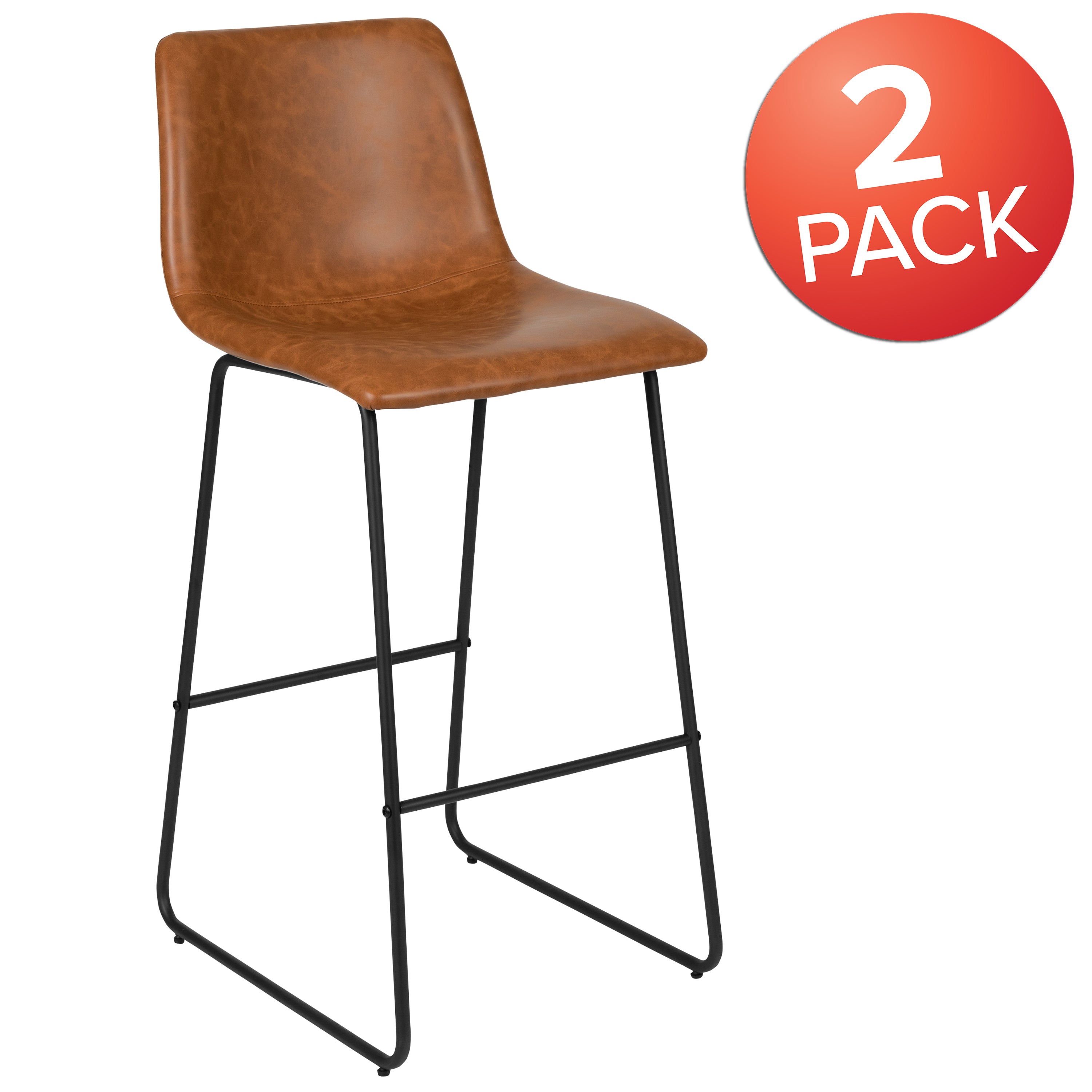 Reagan 30 Inch Commercial Grade LeatherSoft Bar Height Barstools in Light Brown, Set of 2