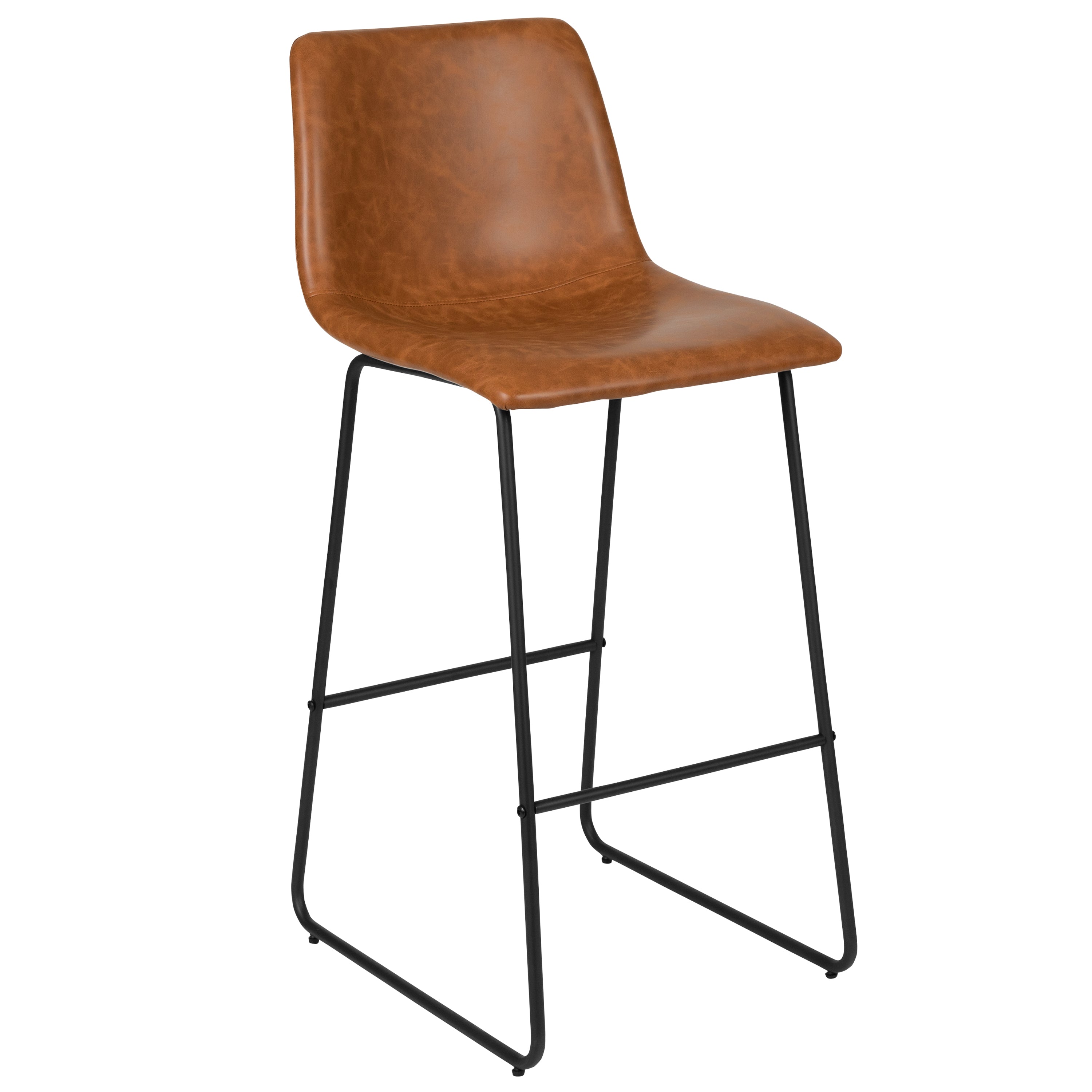 Reagan 30 Inch Commercial Grade LeatherSoft Bar Height Barstools in Light Brown, Set of 2