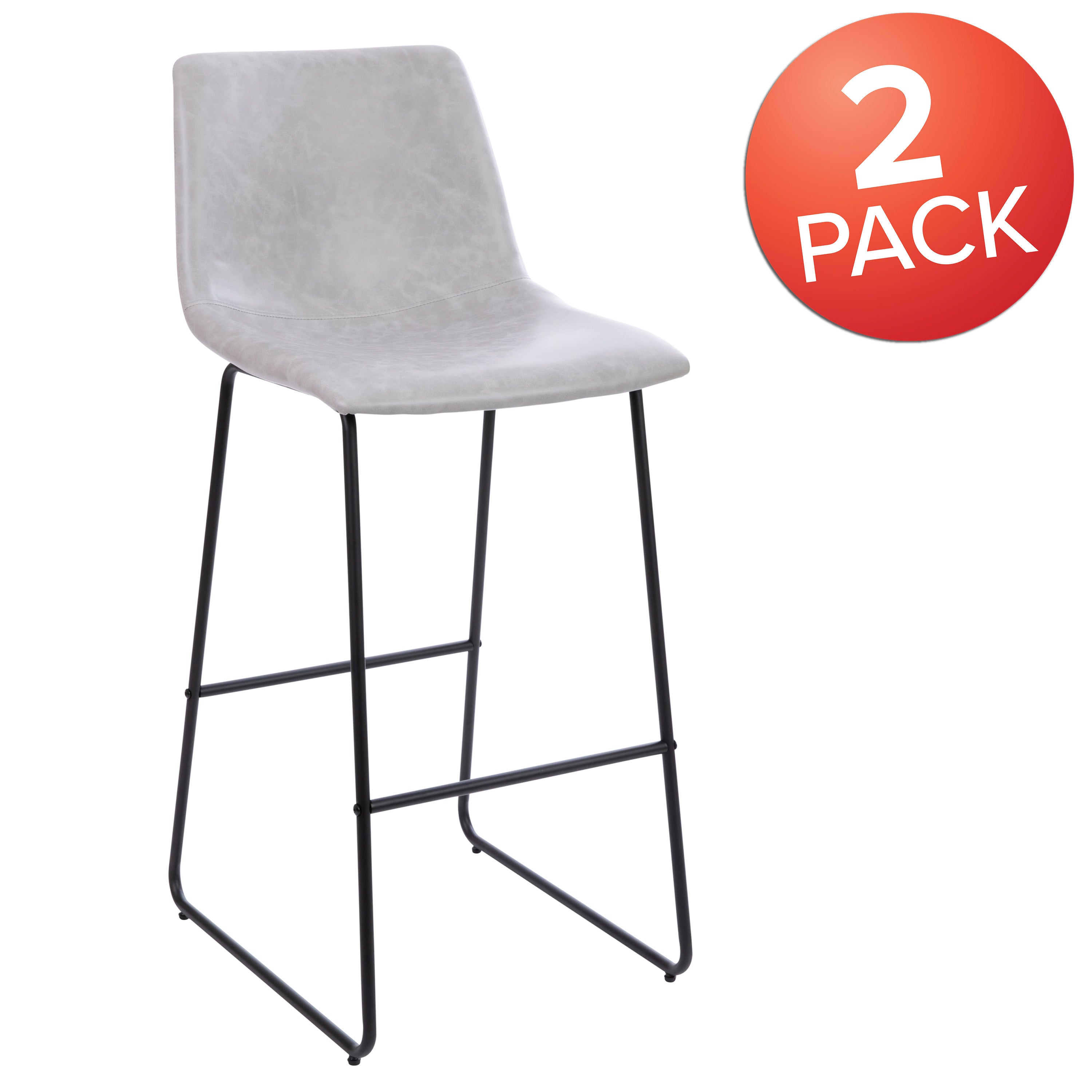 Reagan 30 inch LeatherSoft Bar Height Barstools in Light Gray, Set of 2