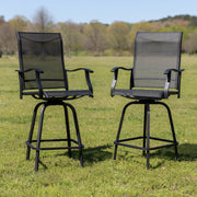 Valerie Patio Bar Height Stools Set of 2, All-Weather Textilene Swivel Patio Stools with High Back & Armrests in Black