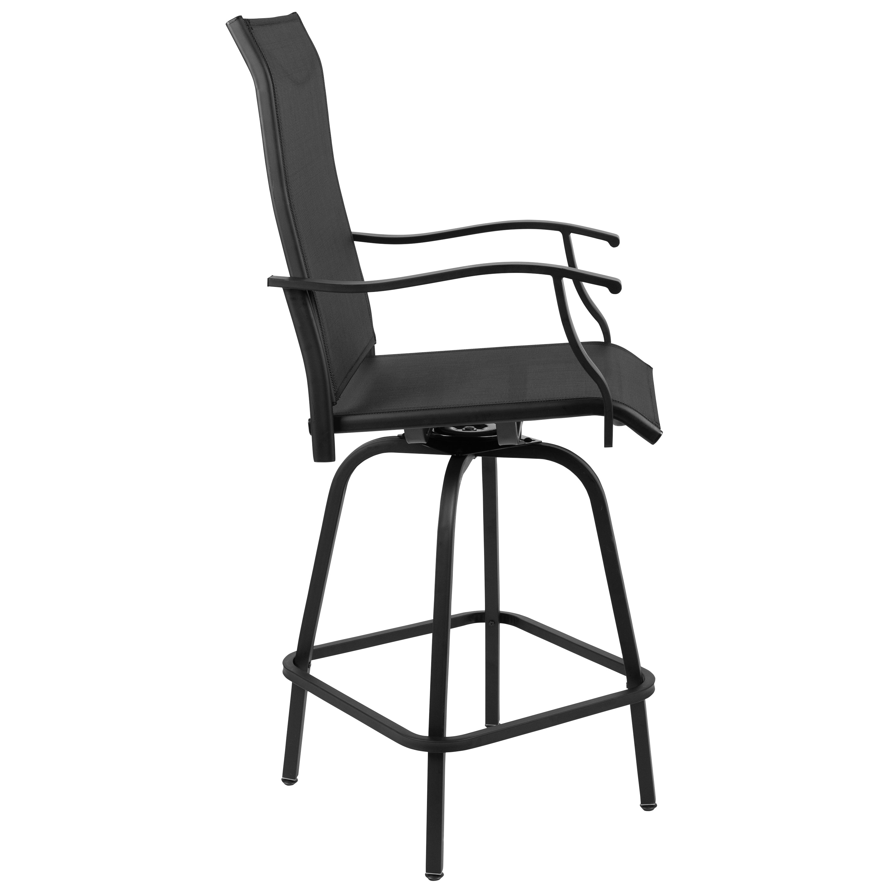 Valerie Patio Bar Height Stools Set of 2, All-Weather Textilene Swivel Patio Stools with High Back & Armrests in Black