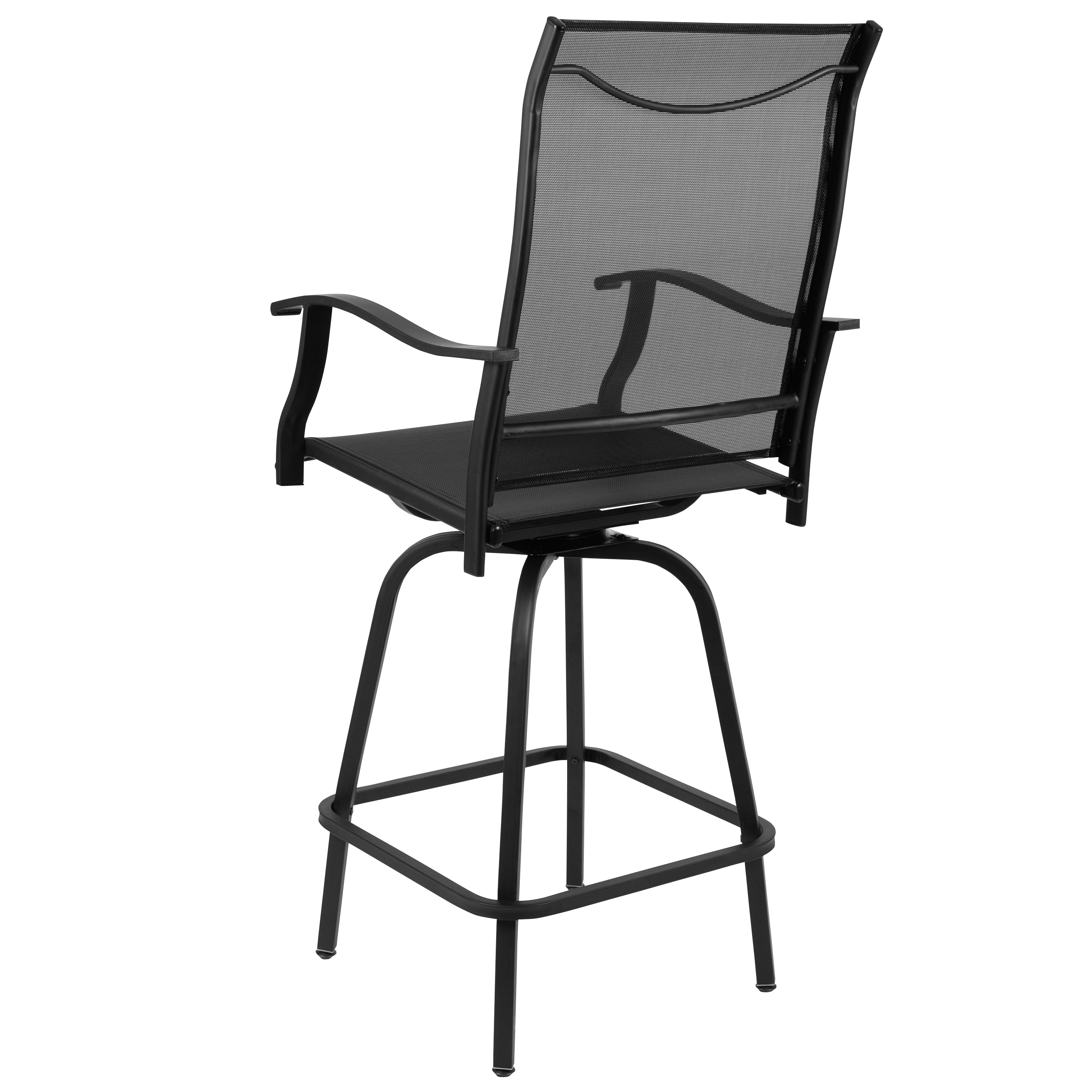 Valerie Patio Bar Height Stools Set of 2, All-Weather Textilene Swivel Patio Stools with High Back & Armrests in Black