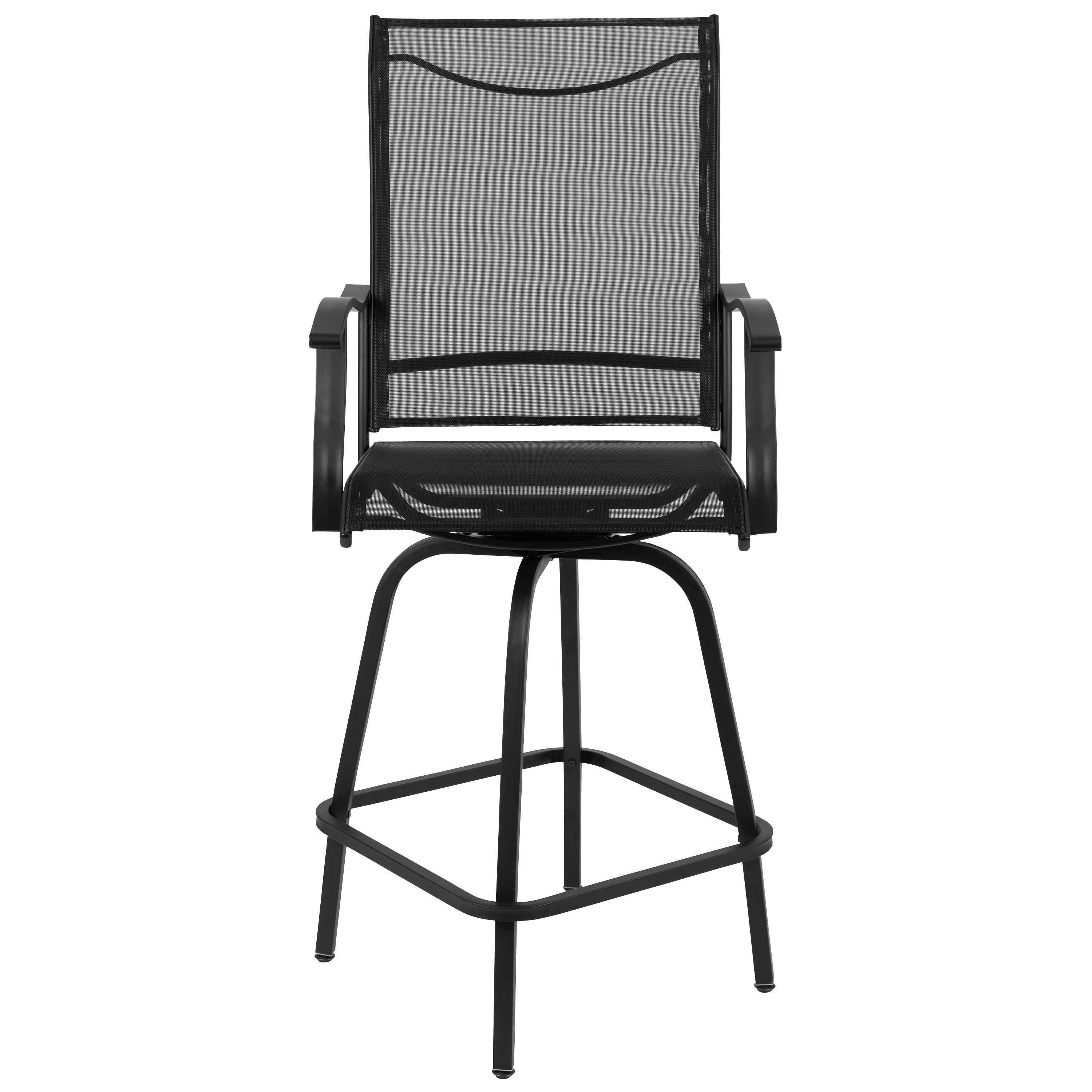 Valerie Patio Bar Height Stools Set of 2, All-Weather Textilene Swivel Patio Stools with High Back & Armrests in Black