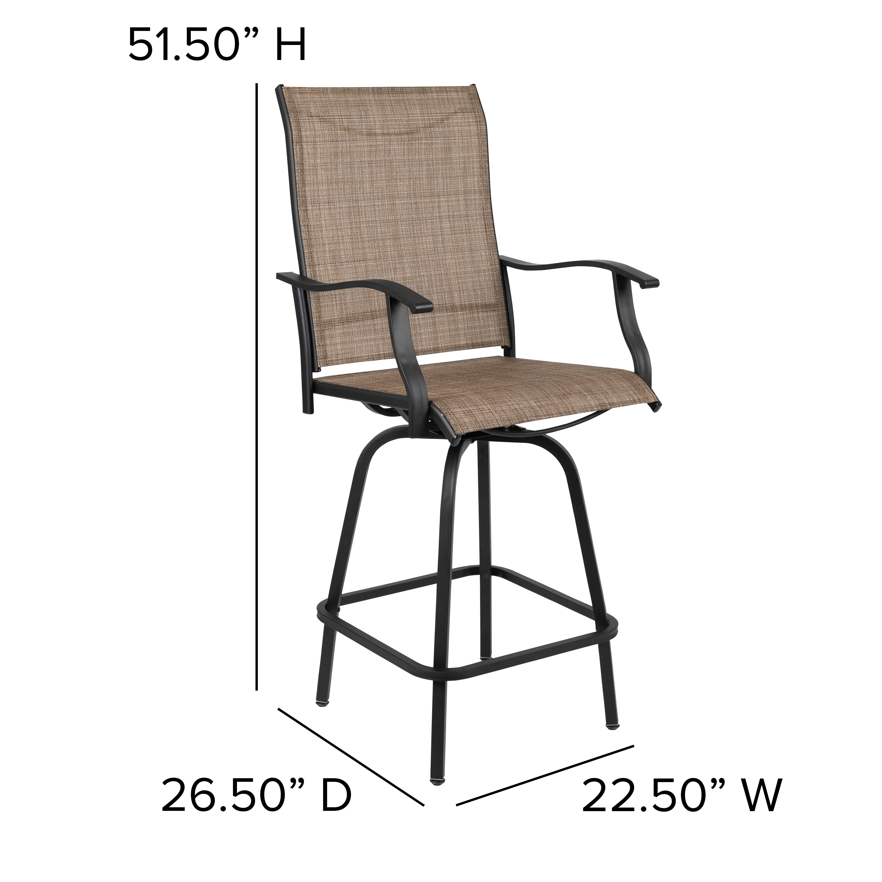 Valerie Patio Bar Height Stools Set of 2, All-Weather Textilene Swivel Patio Stools with High Back & Armrests in Brown