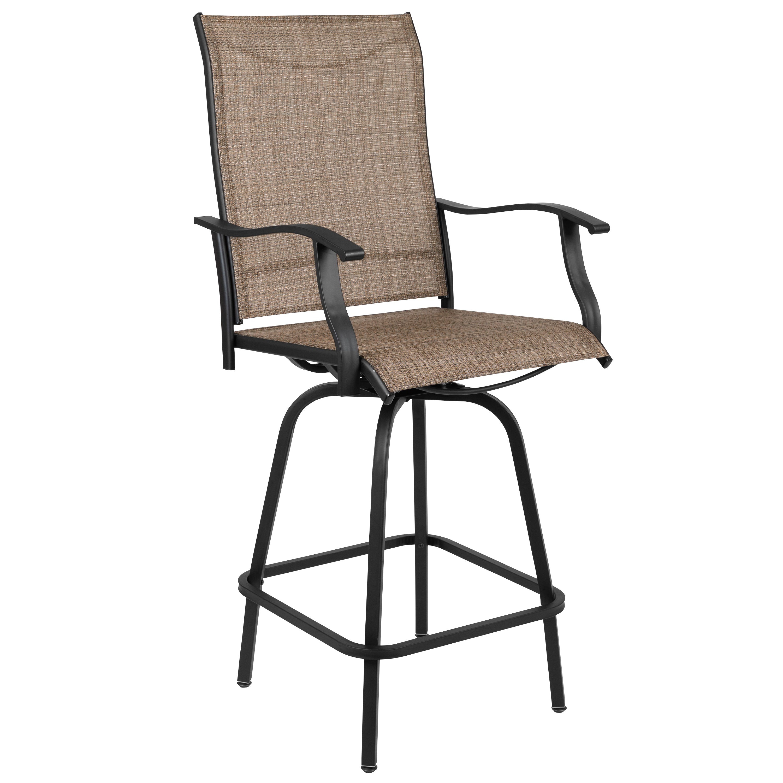 Valerie Patio Bar Height Stools Set of 2, All-Weather Textilene Swivel Patio Stools with High Back & Armrests in Brown