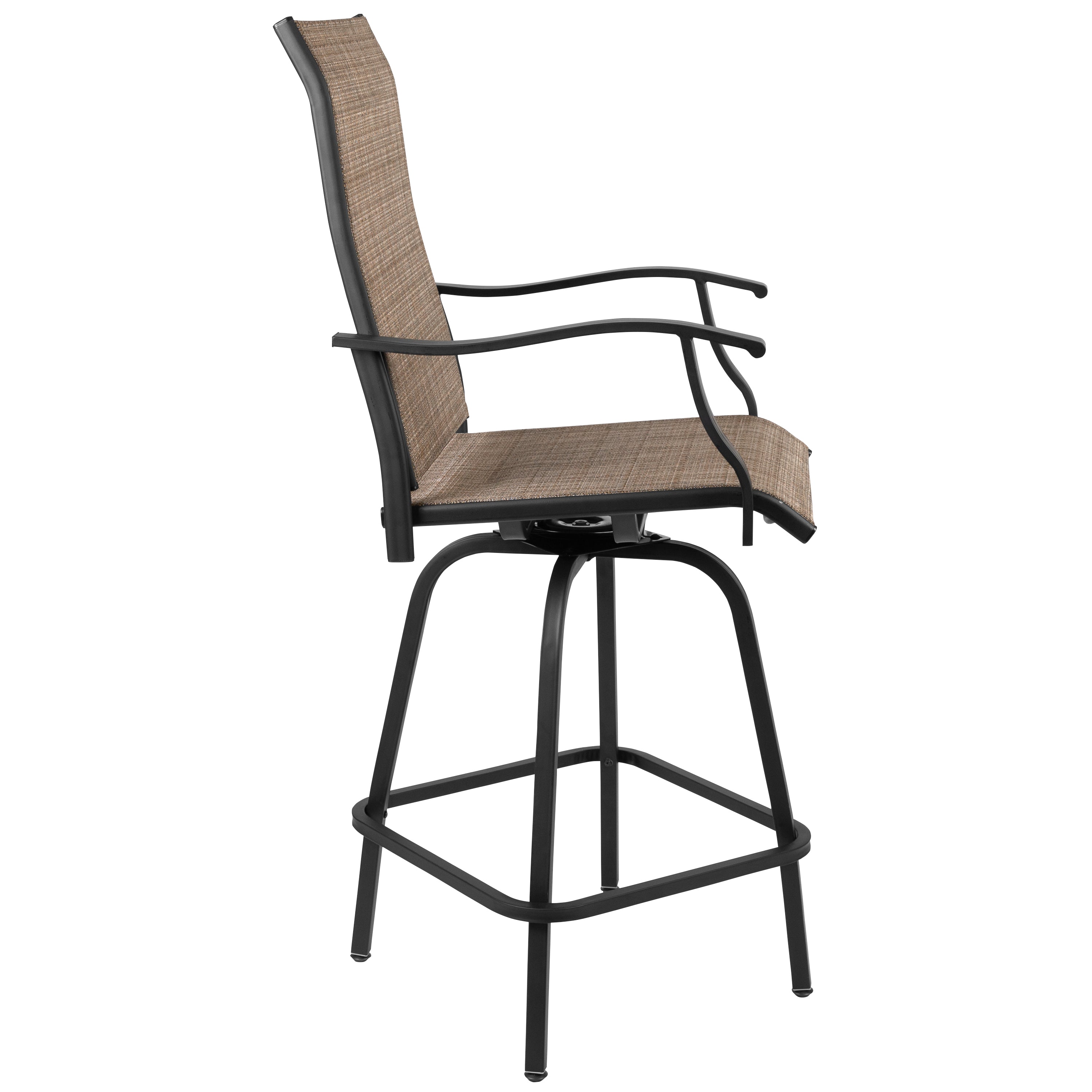 Valerie Patio Bar Height Stools Set of 2, All-Weather Textilene Swivel Patio Stools with High Back & Armrests in Brown