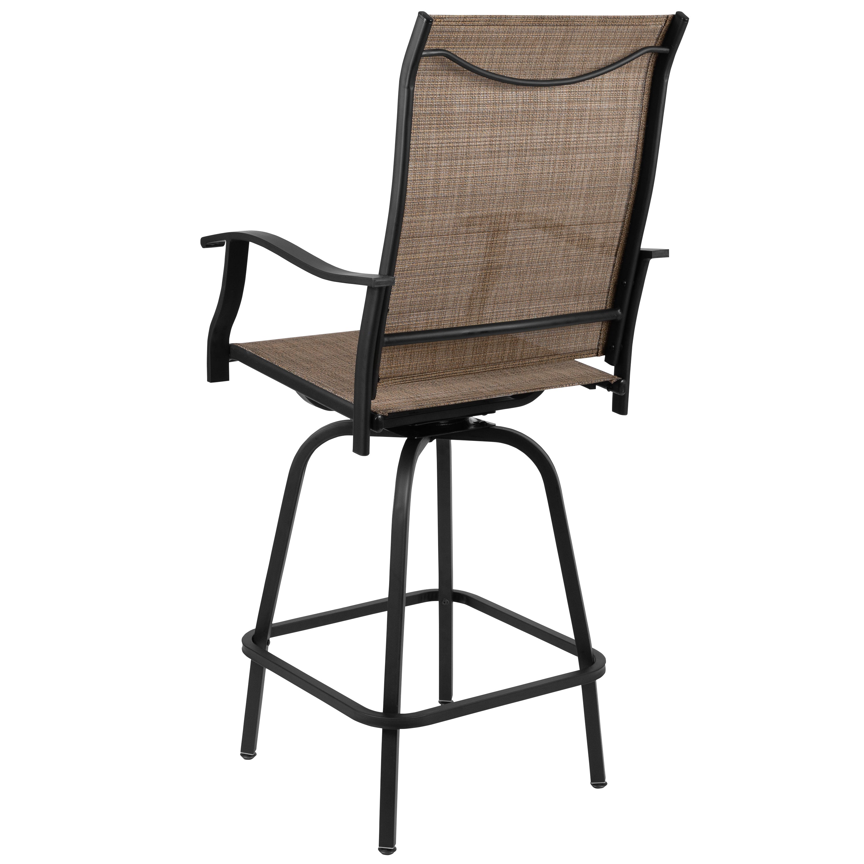 Valerie Patio Bar Height Stools Set of 2, All-Weather Textilene Swivel Patio Stools with High Back & Armrests in Brown