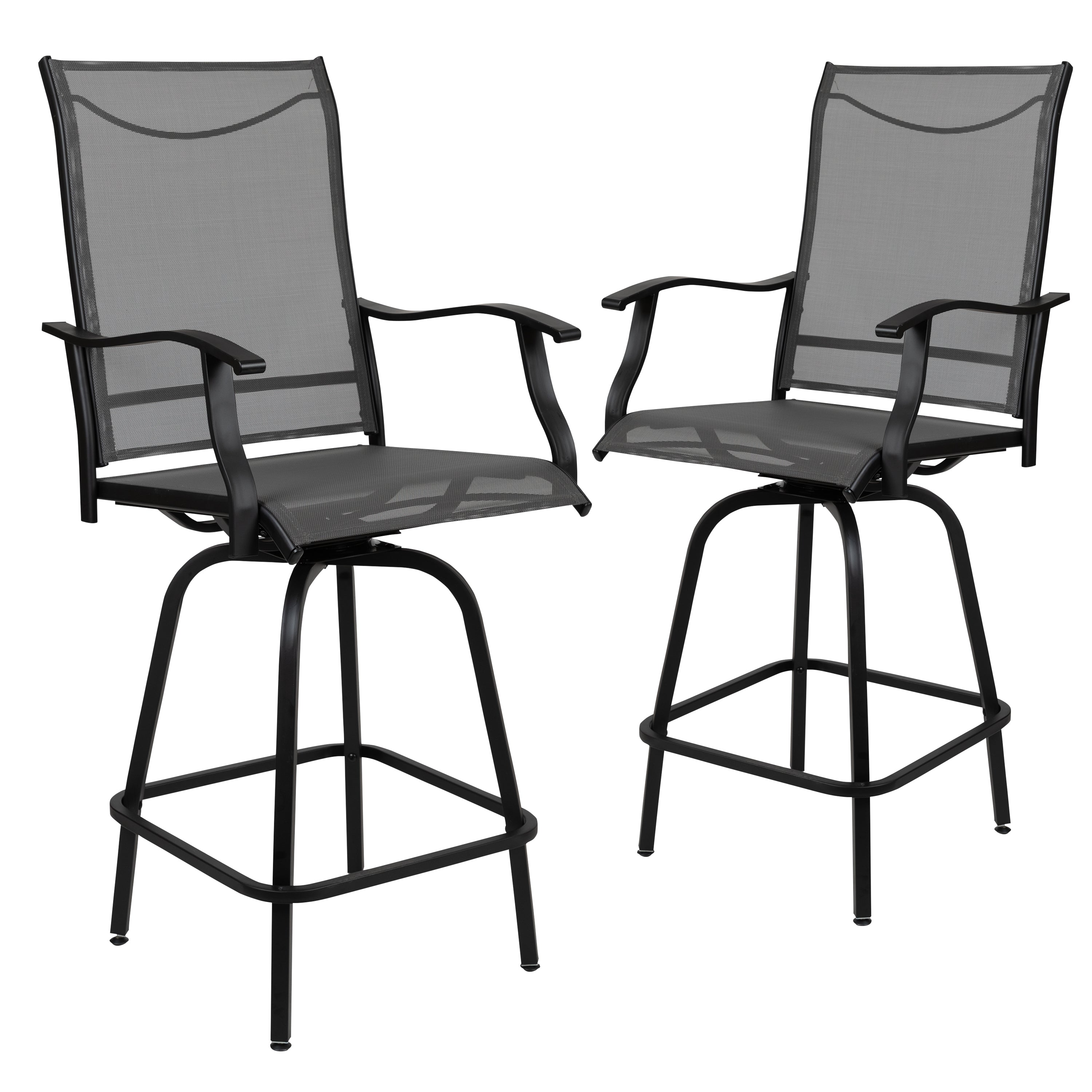 Valerie Patio Bar Height Stools Set of 2, All-Weather Textilene Swivel Patio Stools with High Back & Armrests in Gray