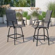 Valerie Patio Bar Height Stools Set of 2, All-Weather Textilene Swivel Patio Stools with High Back & Armrests in Gray