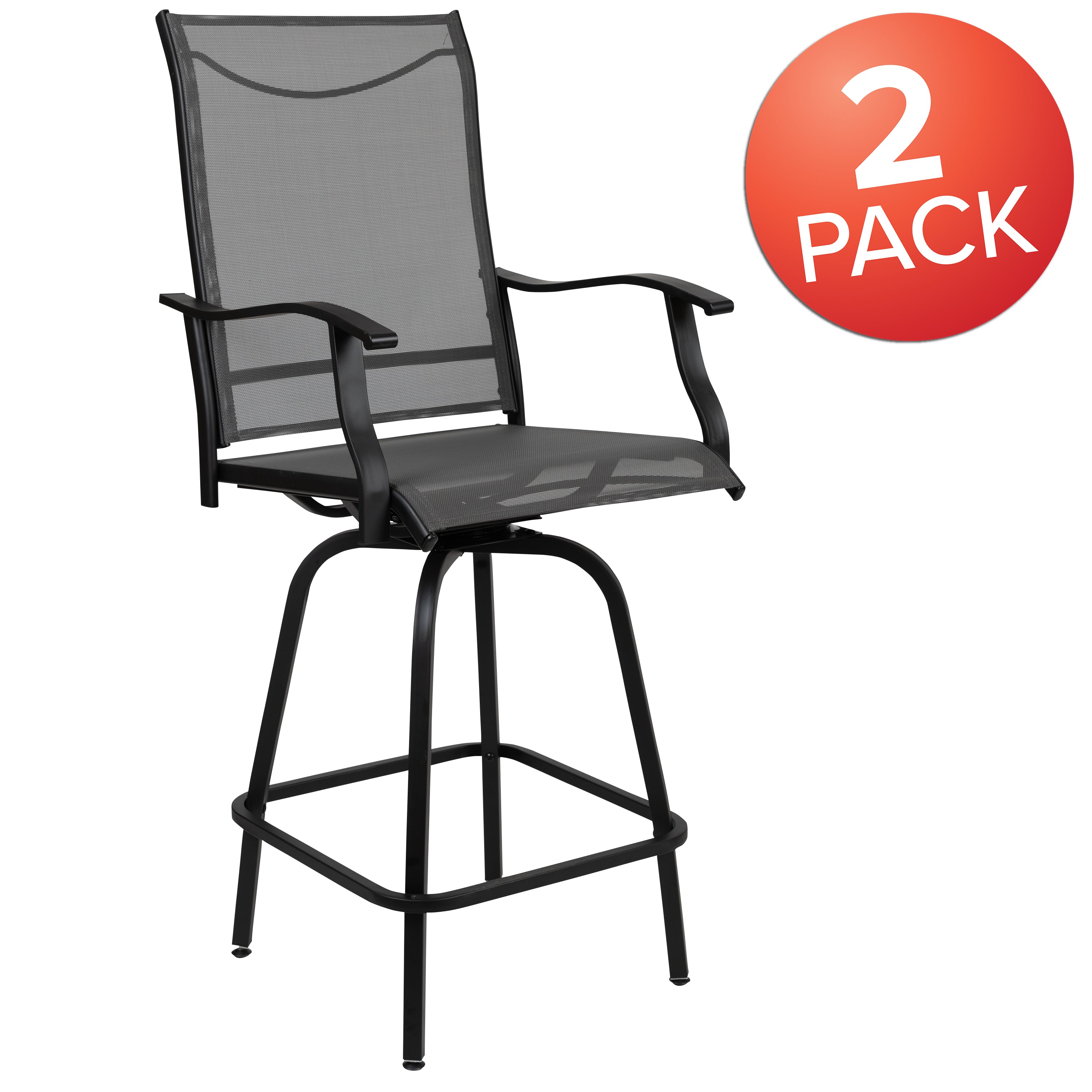 Valerie Patio Bar Height Stools Set of 2, All-Weather Textilene Swivel Patio Stools with High Back & Armrests in Gray
