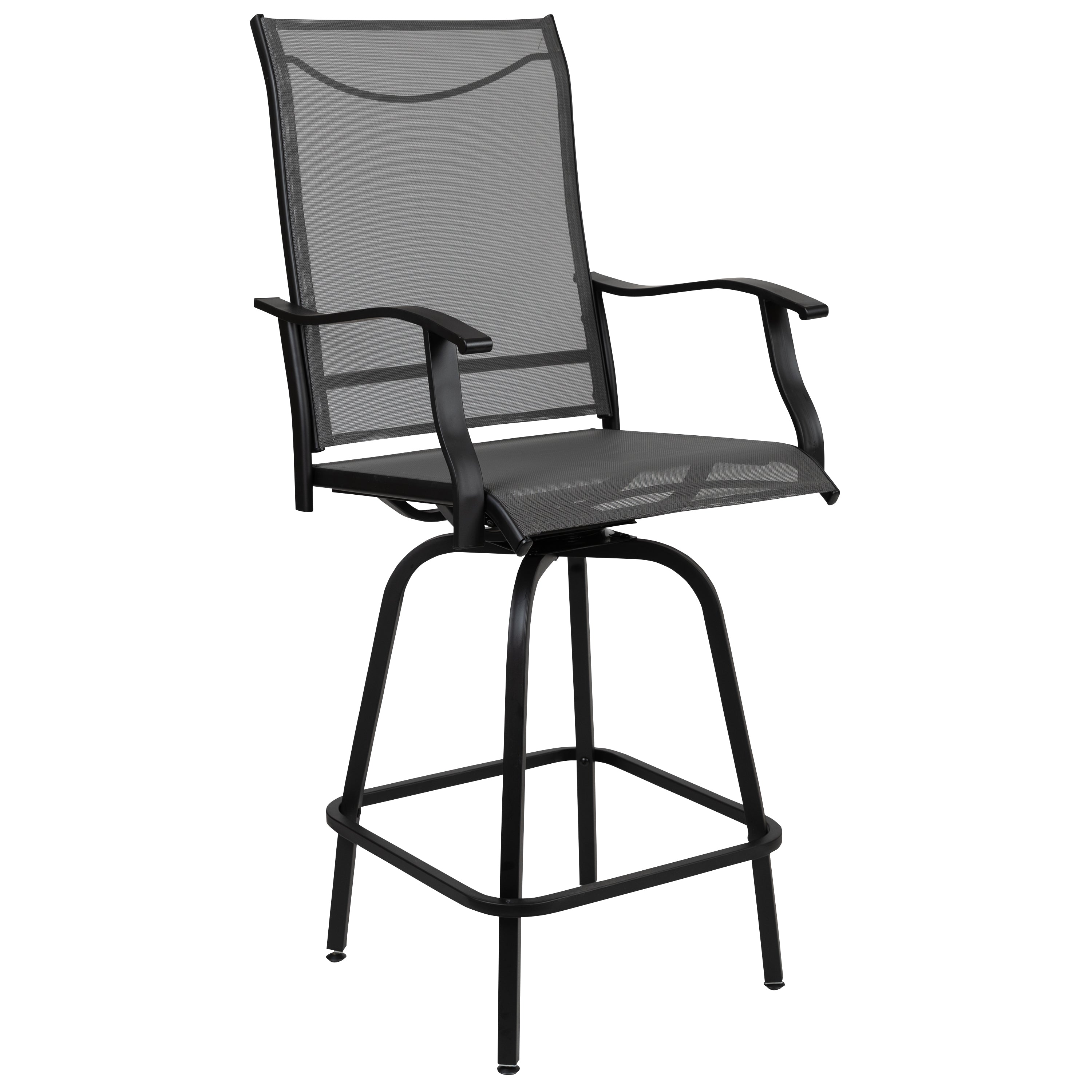 Valerie Patio Bar Height Stools Set of 2, All-Weather Textilene Swivel Patio Stools with High Back & Armrests in Gray