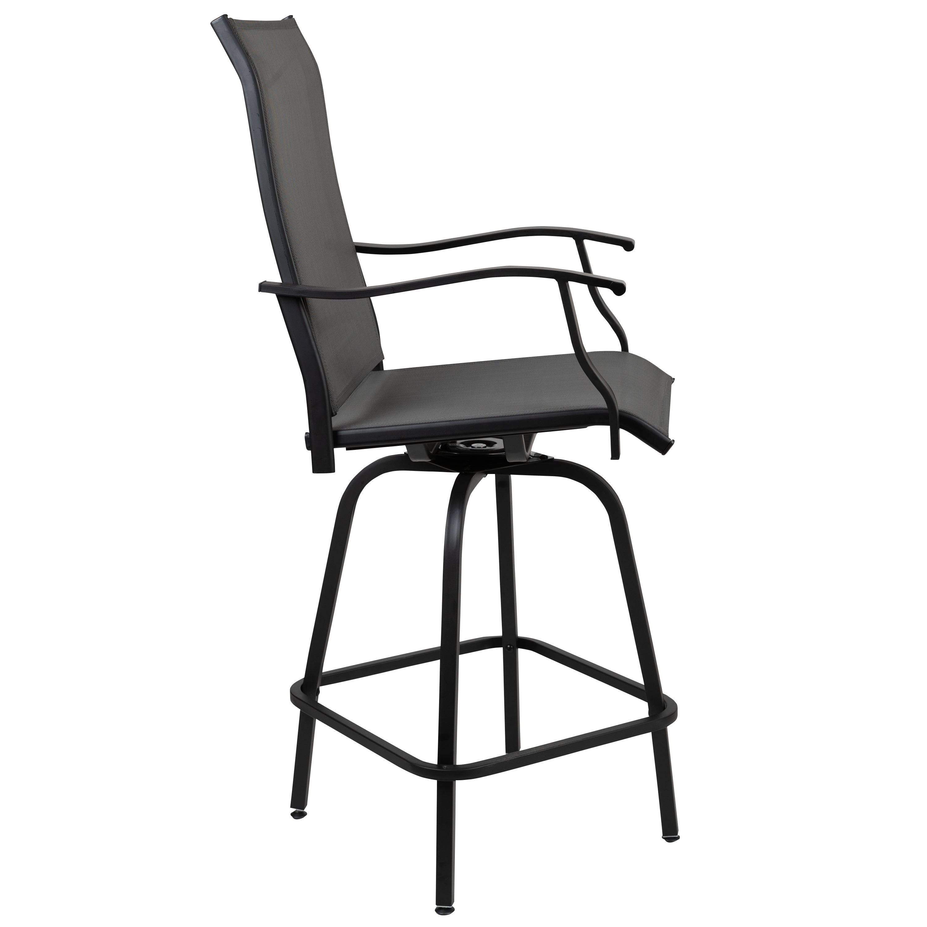 Valerie Patio Bar Height Stools Set of 2, All-Weather Textilene Swivel Patio Stools with High Back & Armrests in Gray