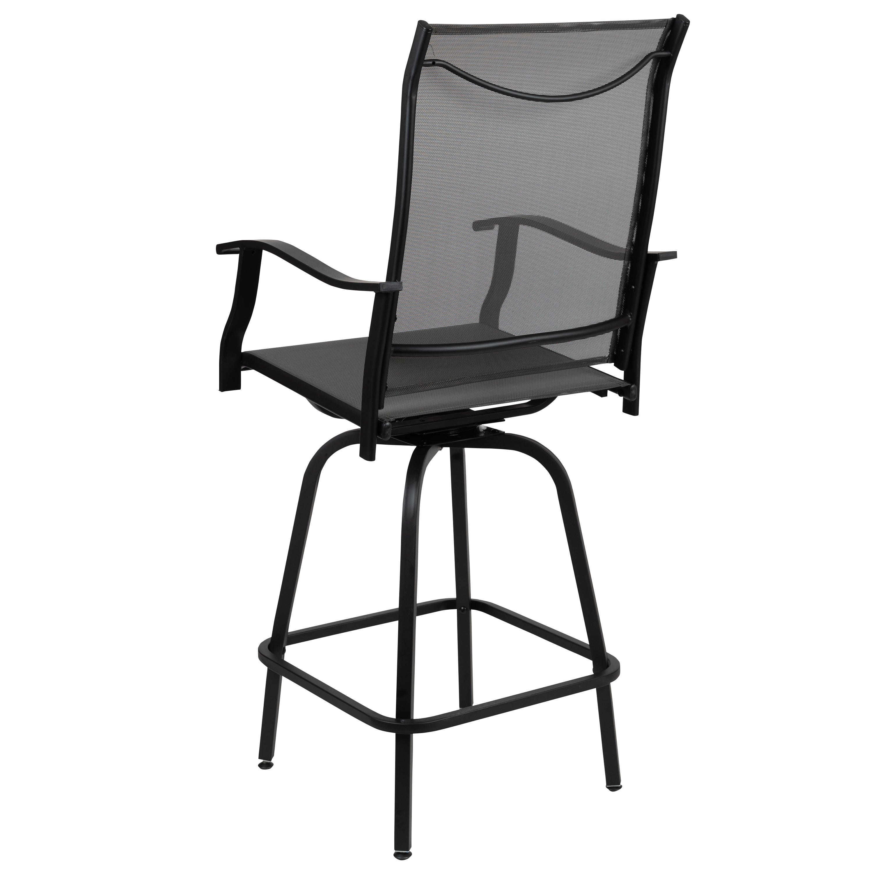 Valerie Patio Bar Height Stools Set of 2, All-Weather Textilene Swivel Patio Stools with High Back & Armrests in Gray