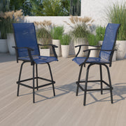 Valerie Patio Bar Height Stools Set of 2, All-Weather Textilene Swivel Patio Stools with High Back & Armrests in Navy