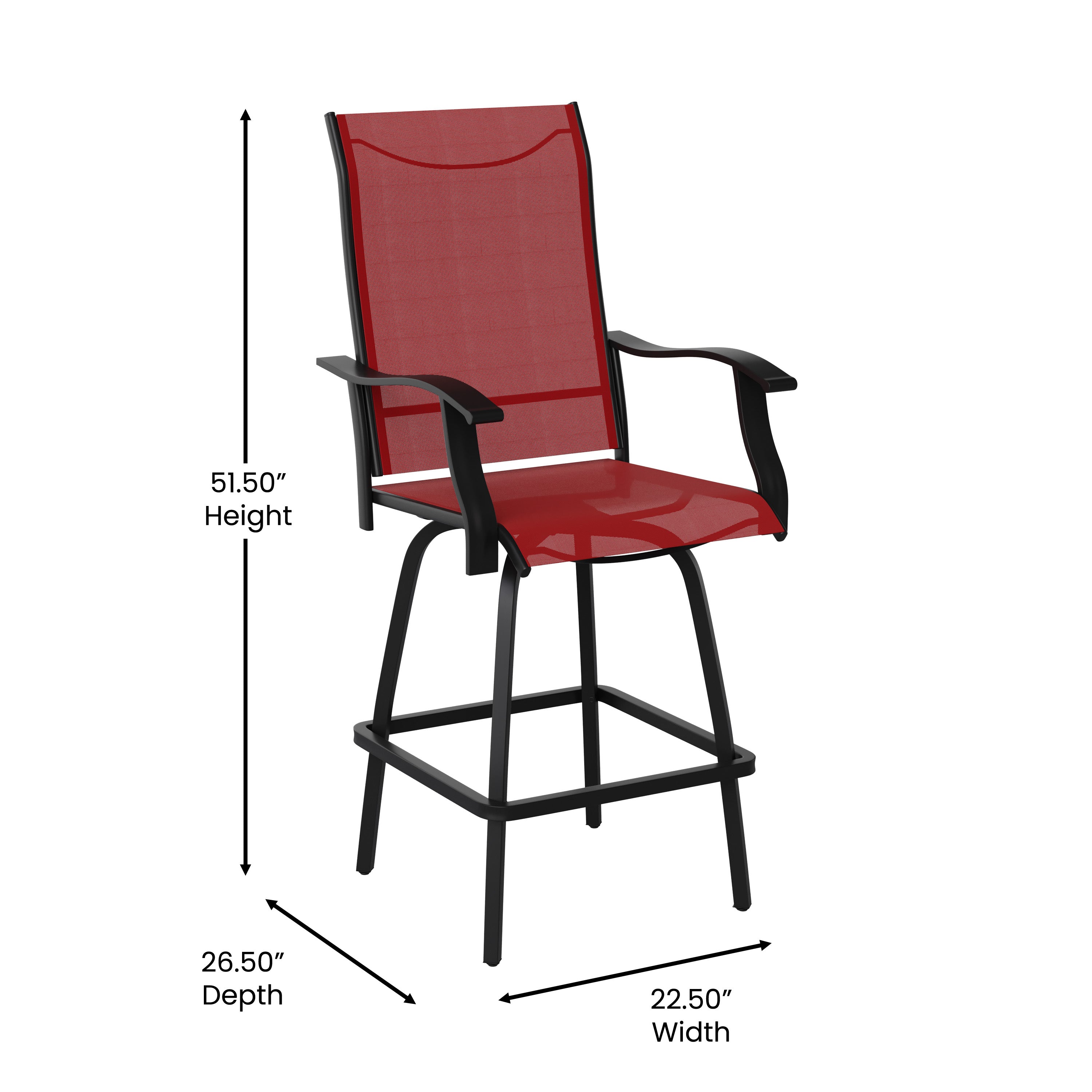 Valerie Patio Bar Height Stools Set of 2, All-Weather Textilene Swivel Patio Stools with High Back & Armrests in Red