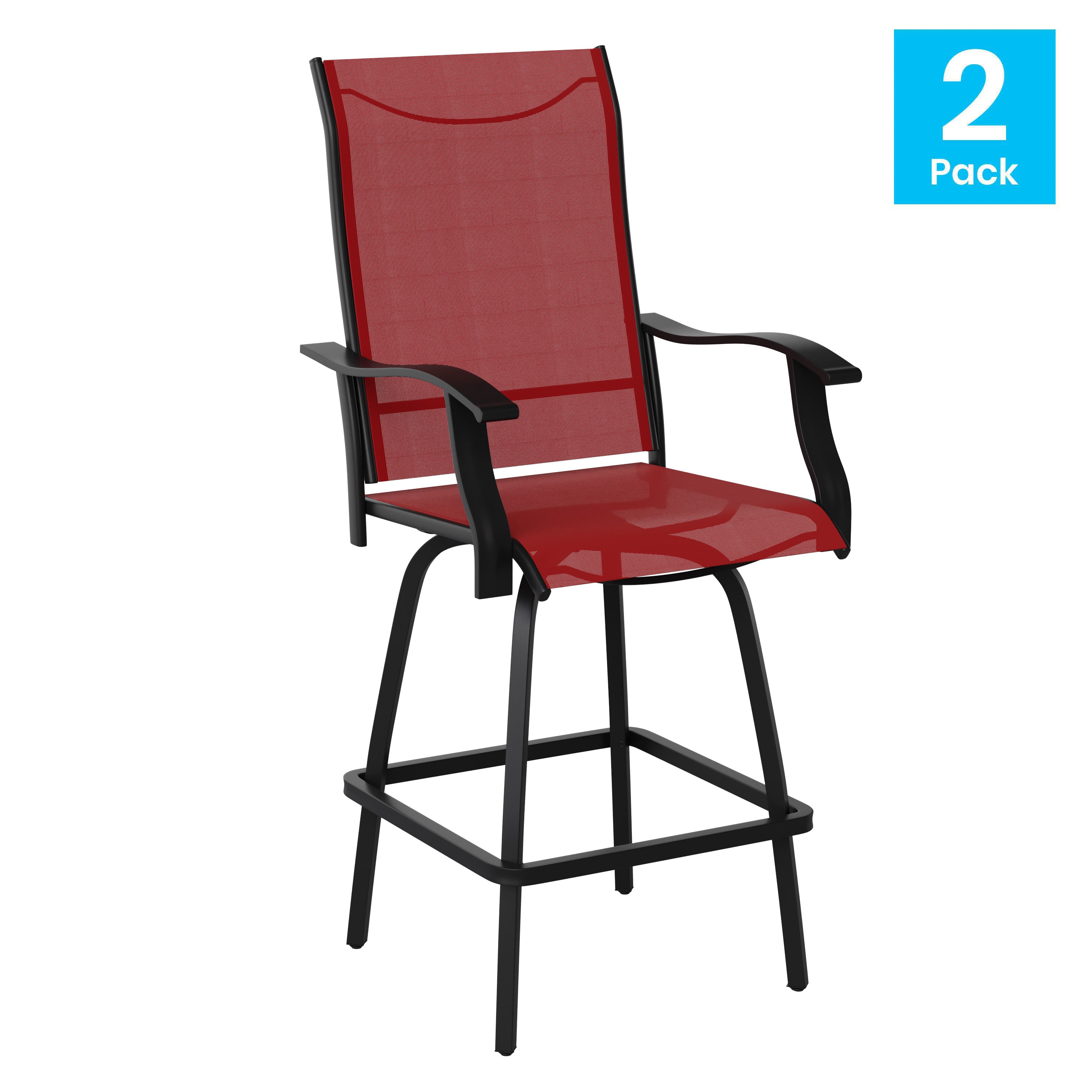 Valerie Patio Bar Height Stools Set of 2, All-Weather Textilene Swivel Patio Stools with High Back & Armrests in Red