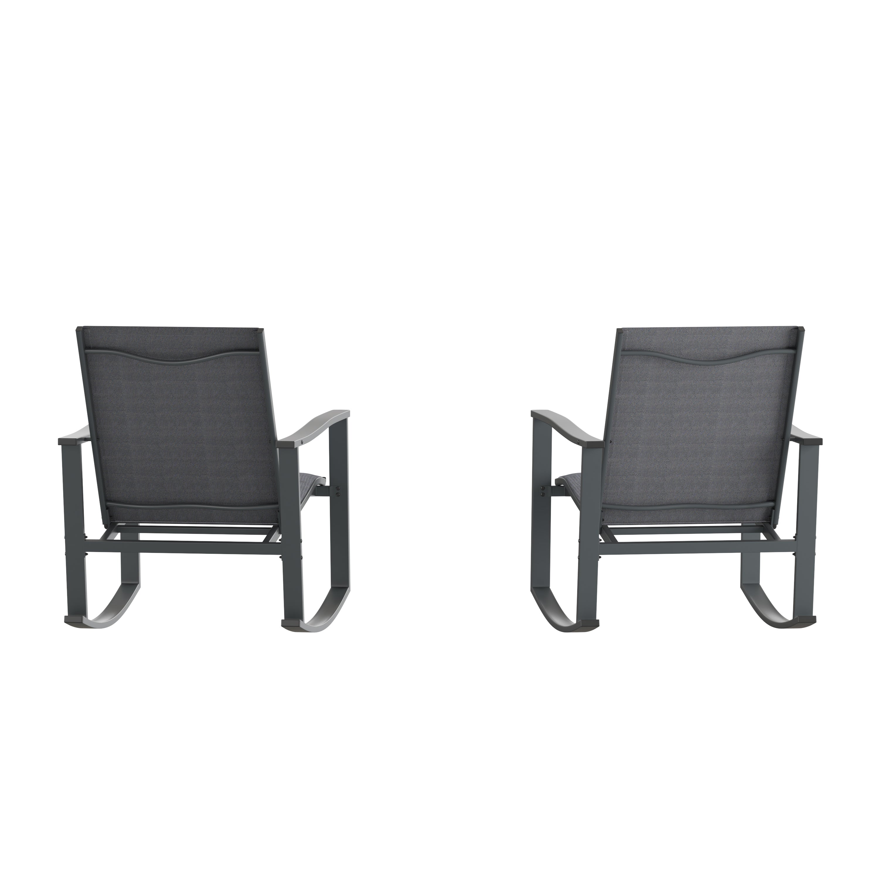 Brazos Set of 2 Black Outdoor Rocking Chairs with Flex Comfort Material and Black Steel Frames