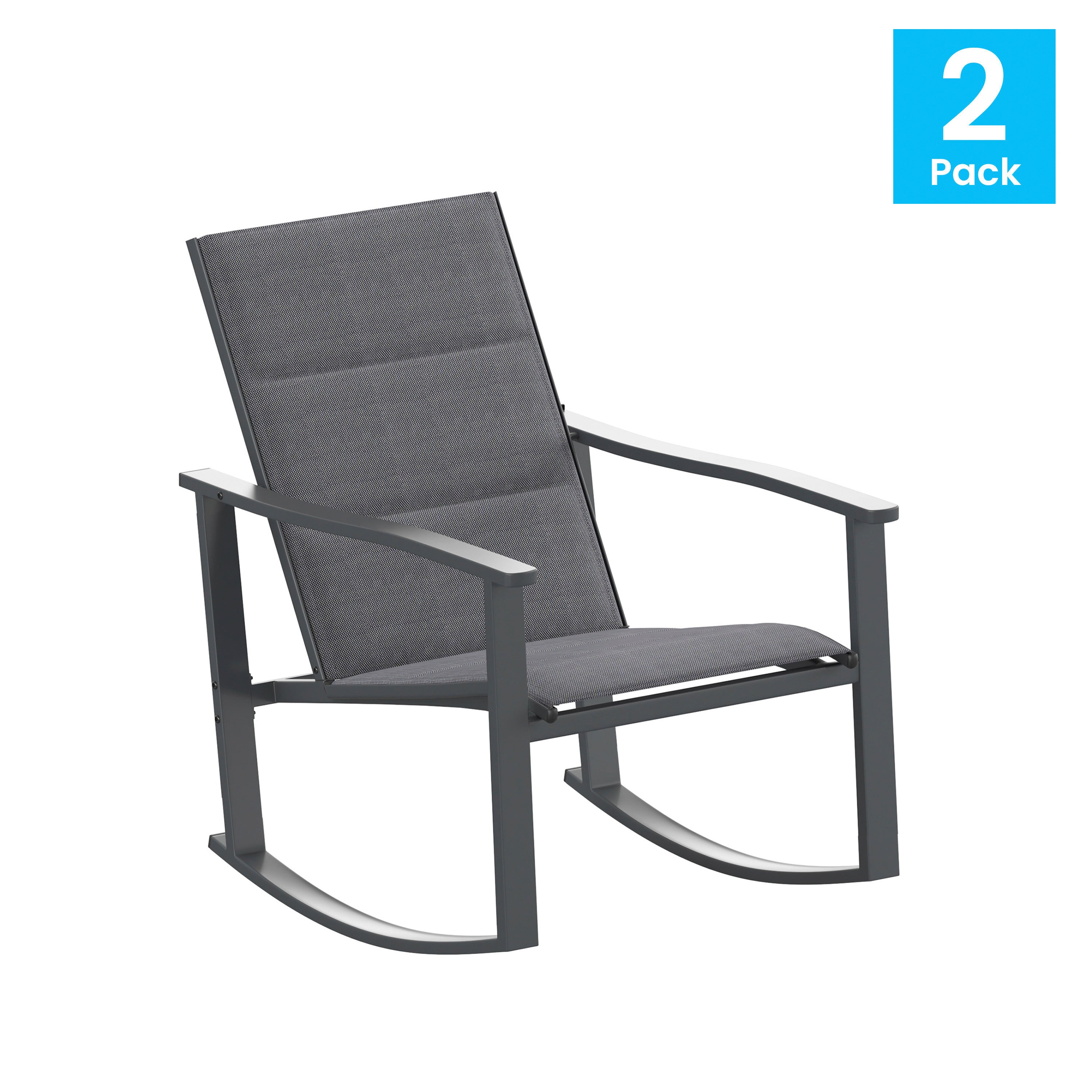 Brazos Set of 2 Black Outdoor Rocking Chairs with Flex Comfort Material and Black Steel Frames