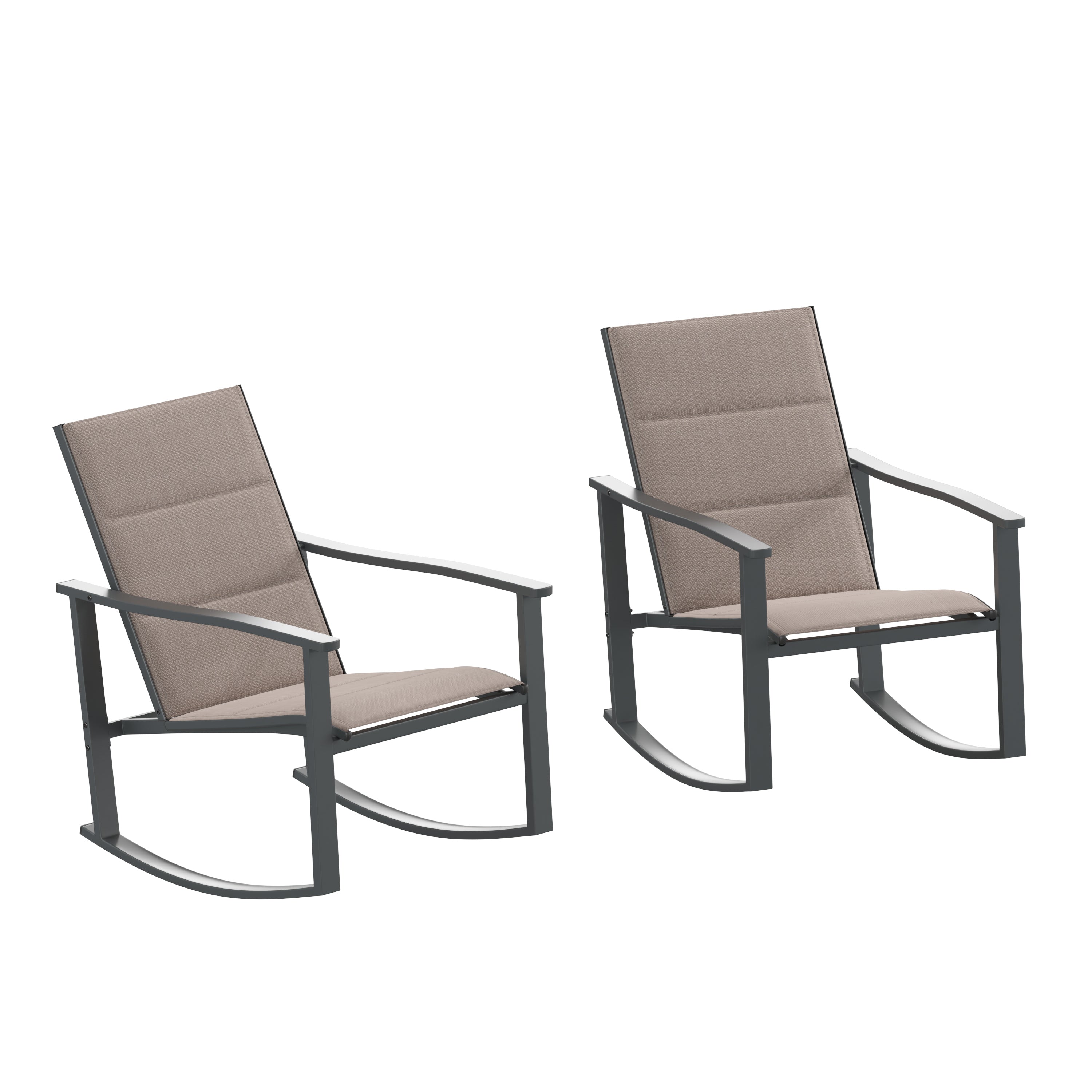 Brazos Set of 2 Brown Outdoor Rocking Chairs with Flex Comfort Material and Black Steel Frames