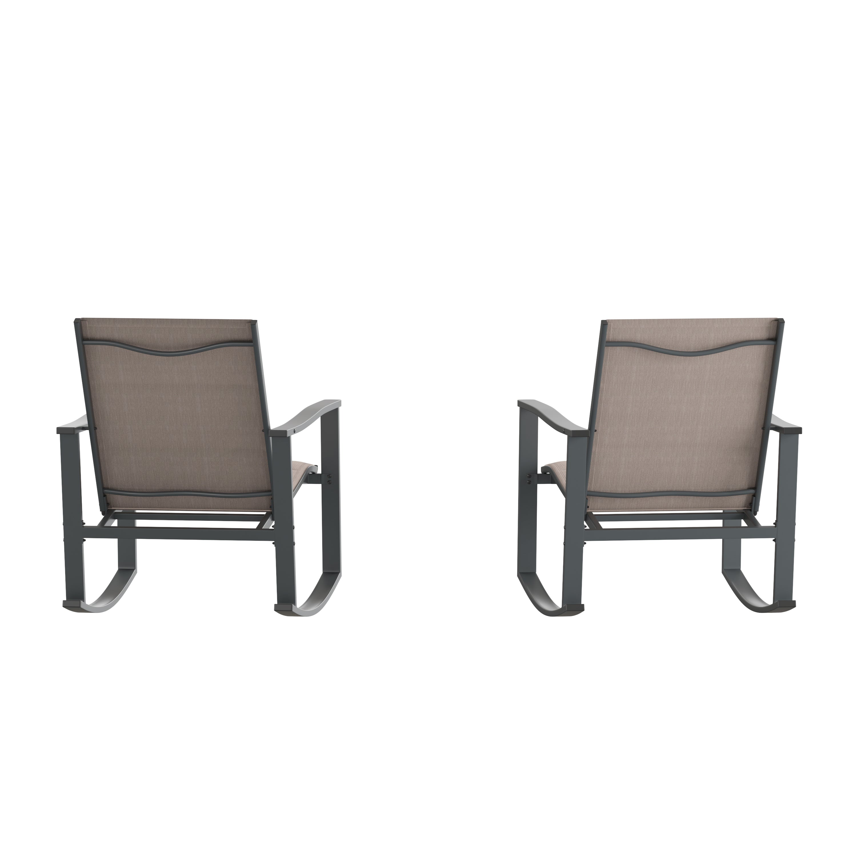 Brazos Set of 2 Brown Outdoor Rocking Chairs with Flex Comfort Material and Black Steel Frames