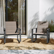 Brazos Set of 2 Brown Outdoor Rocking Chairs with Flex Comfort Material and Black Steel Frames