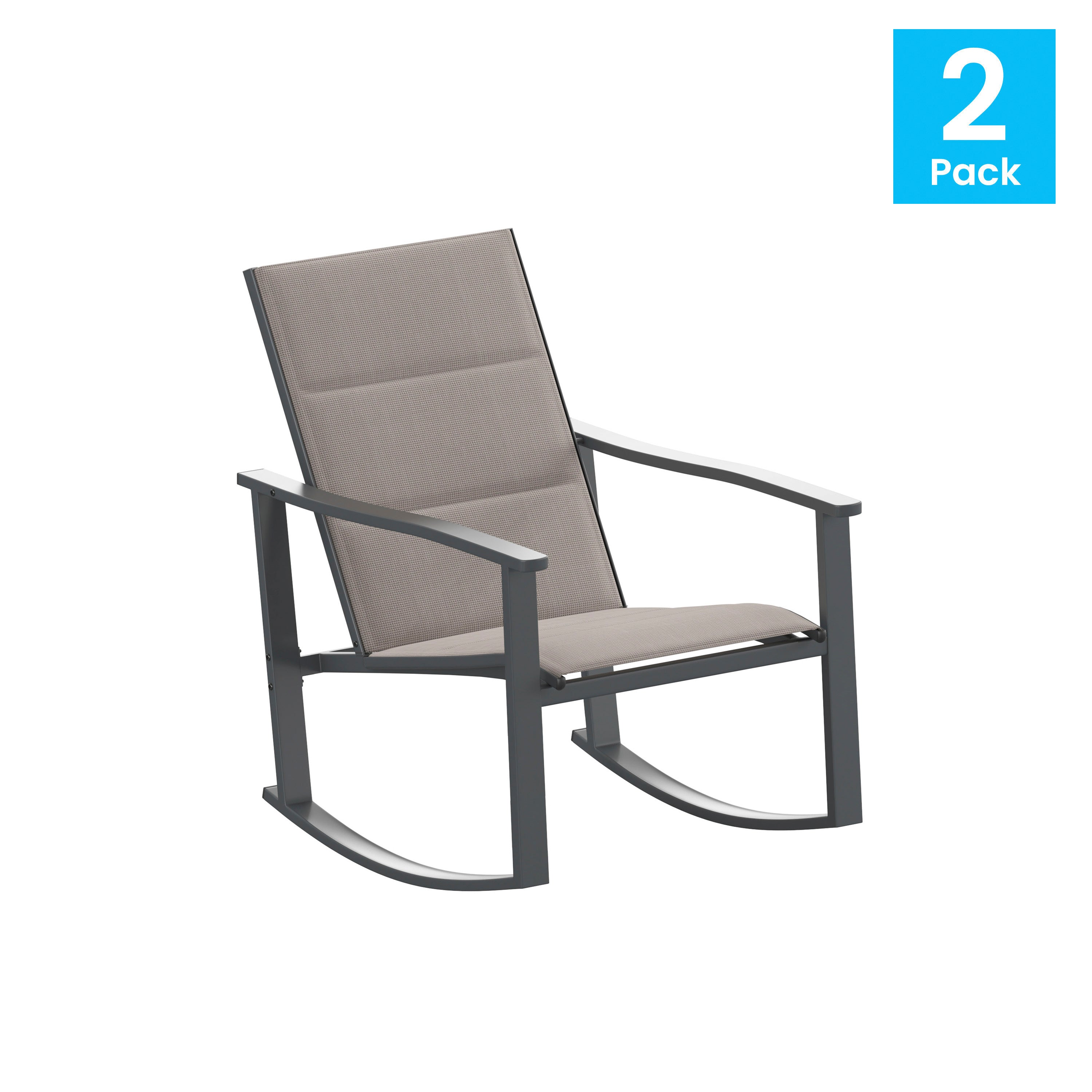 Brazos Set of 2 Brown Outdoor Rocking Chairs with Flex Comfort Material and Black Steel Frames