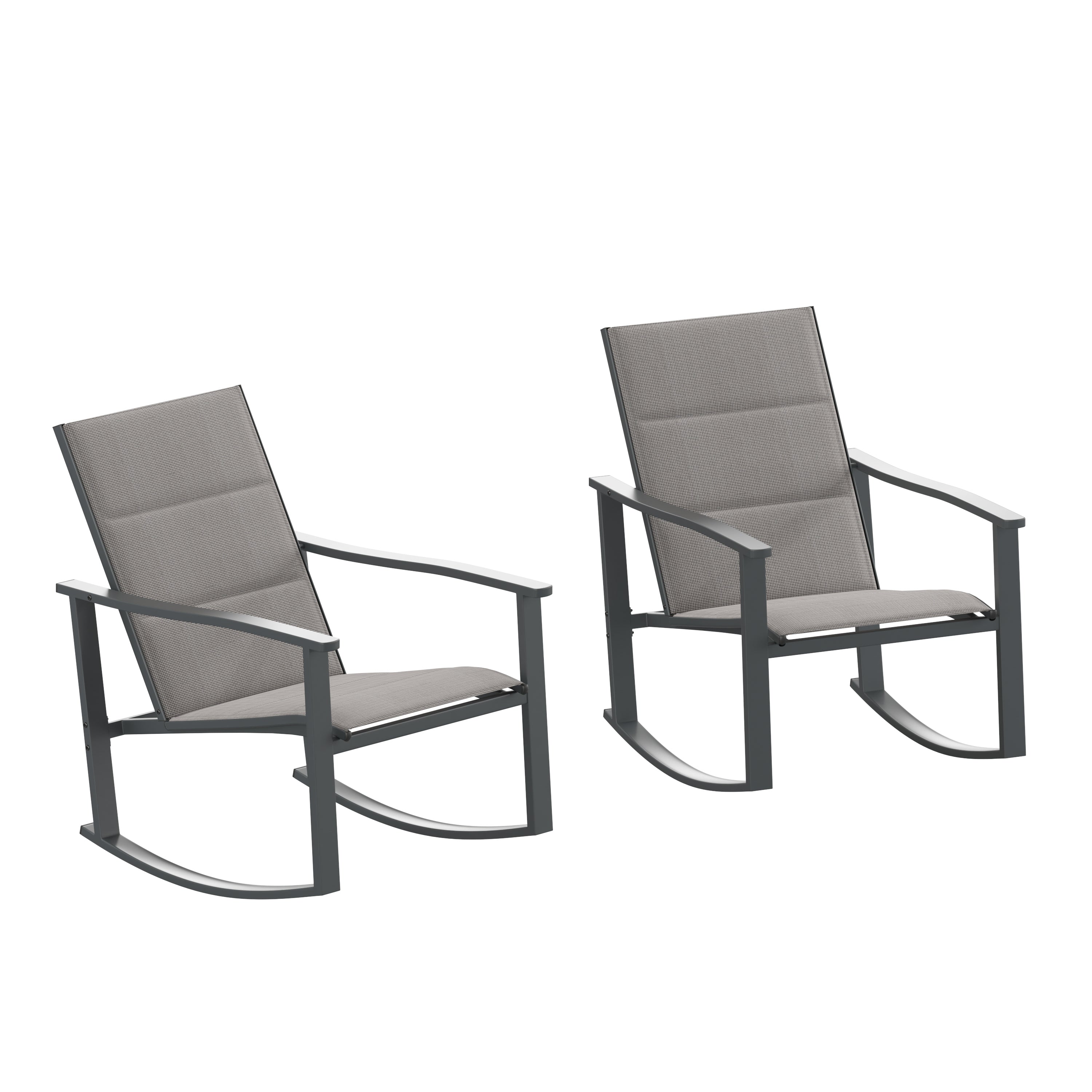 Brazos Set of 2 Gray Outdoor Rocking Chairs with Flex Comfort Material and Black Steel Frames