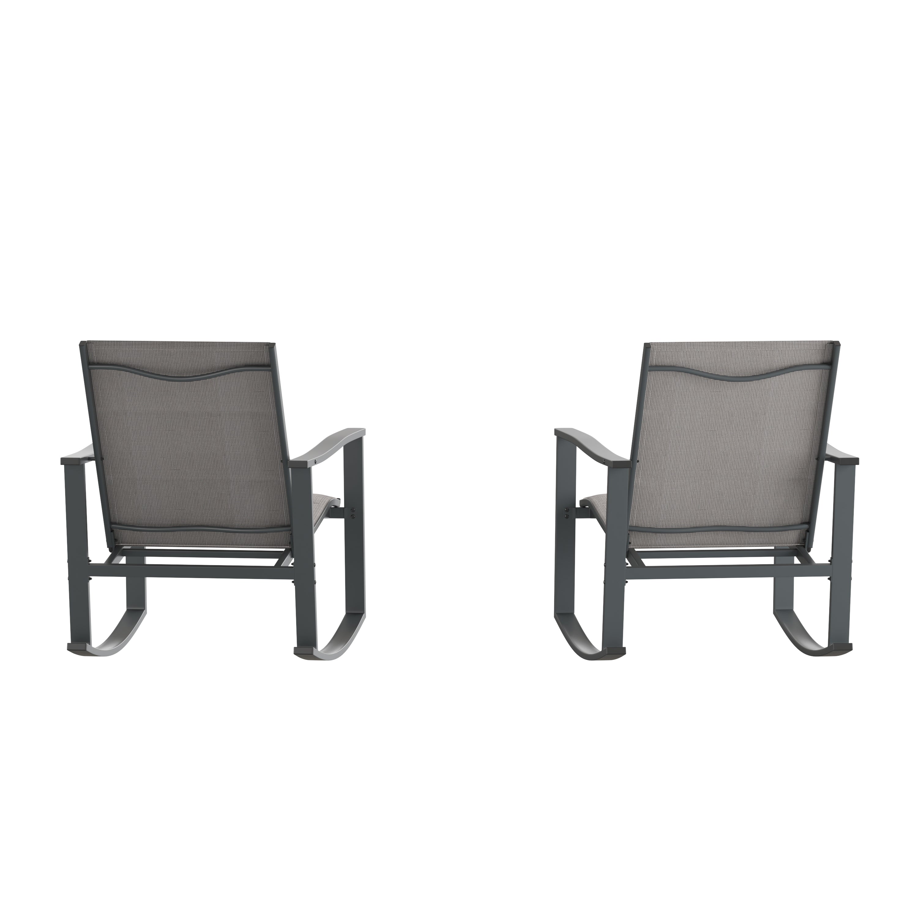 Brazos Set of 2 Gray Outdoor Rocking Chairs with Flex Comfort Material and Black Steel Frames