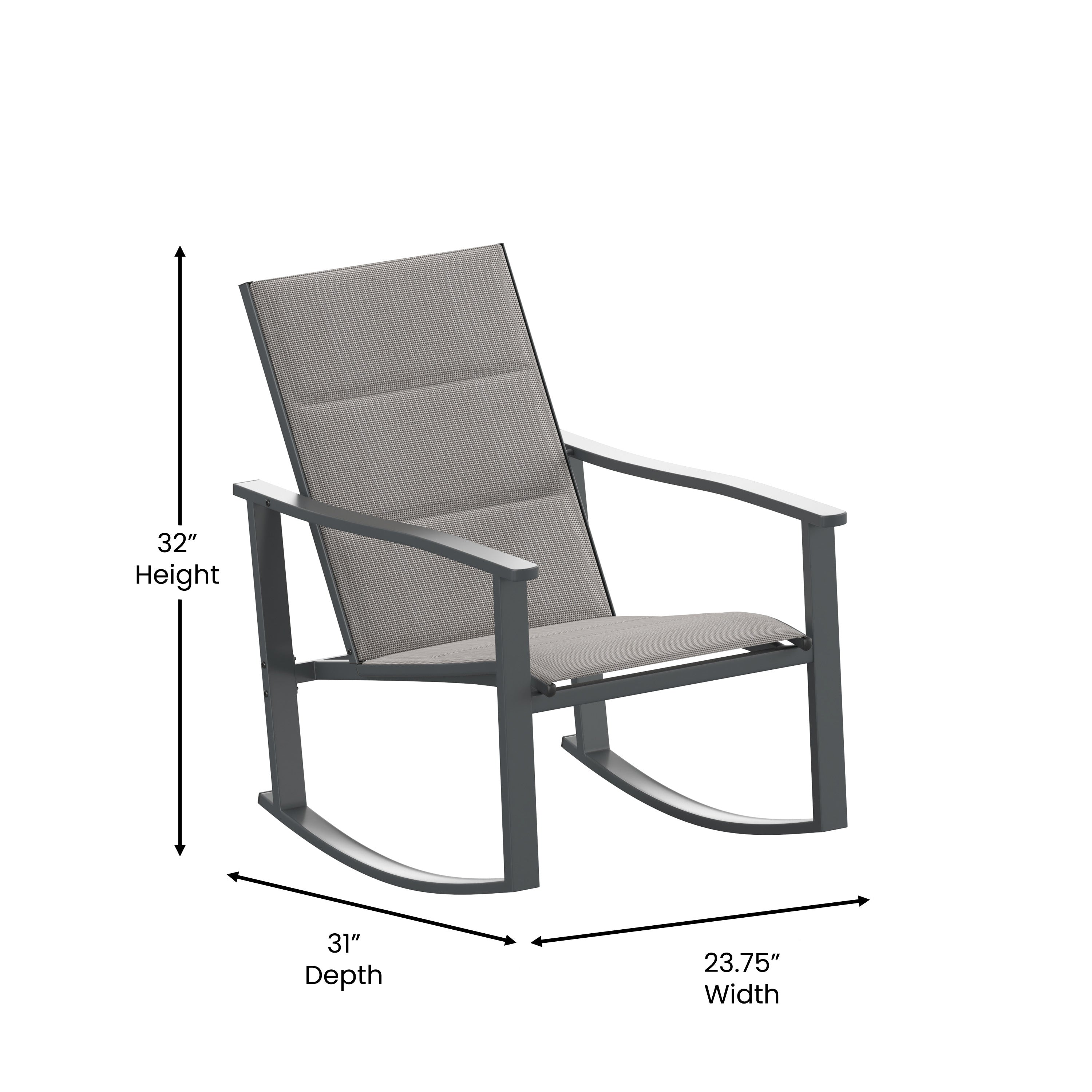 Brazos Set of 2 Gray Outdoor Rocking Chairs with Flex Comfort Material and Black Steel Frames